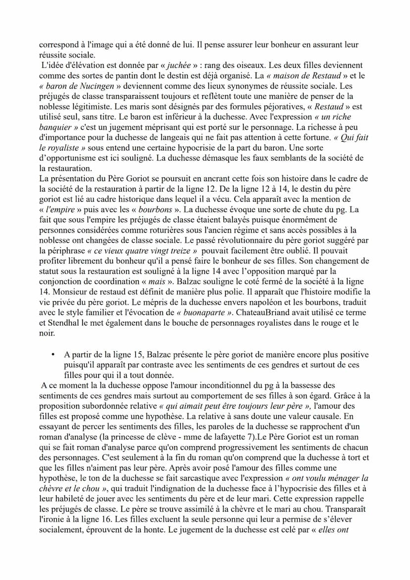 Analyse linéaire Le Père Goriot de Balzac - n°9
Honoré de Balzac en 1835 compose le roman réaliste intitulé « Le Père Goriot ». Ce
dernier e