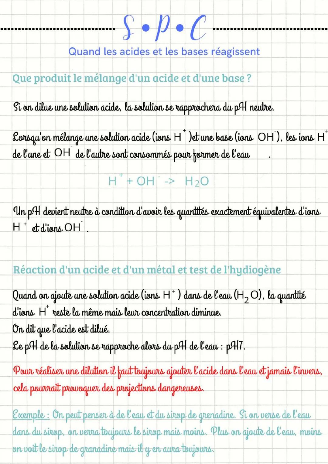 S•P•C
Quand les acides et les bases réagissent
Qu'est-ce qui distinque les acides et les bases?
Définition:
Cicides: Les acides sont des sub