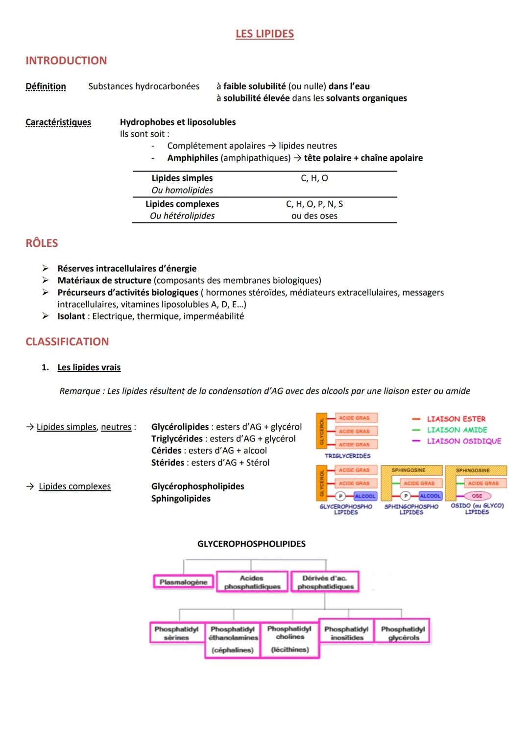 INTRODUCTION
Définition Substances hydrocarbonées
Caractéristiques
RÔLES
CLASSIFICATION
Hydrophobes et liposolubles
Ils sont soit :
1. Les l