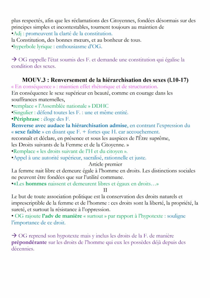 Texte 1: Préambule, DDFC (1791), OG
INTRO
Accroche : Mouv. soc «< #MeToo », rappel combat encore ajrd des féministes.
Même 250 ans après Rév
