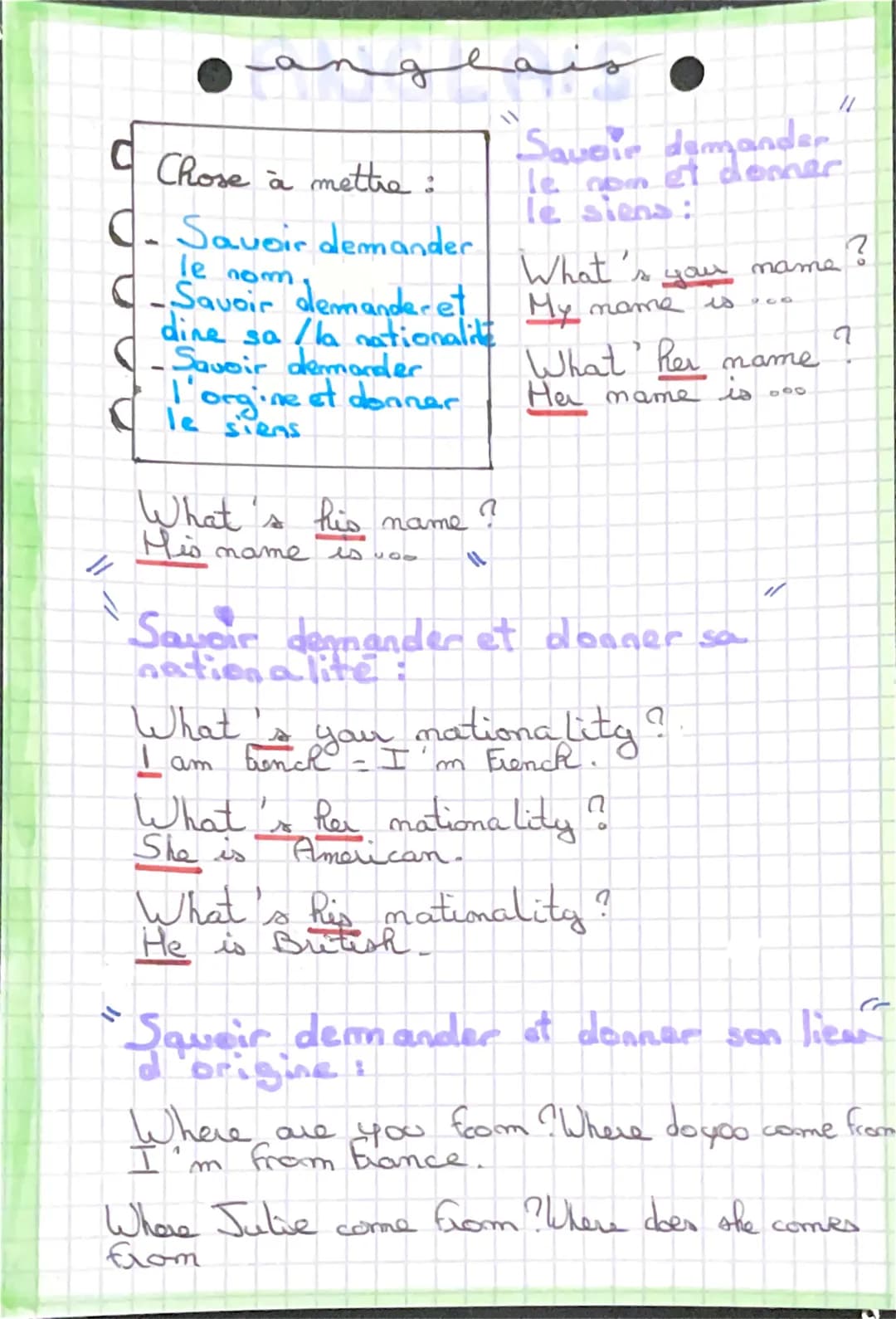 Chose à mettre :
C. Savoir demander
le nom
-Savoir
demanderet
dine sa /la nationalite
-Savoir demander
L'orgine et donner
le siens
11
1
"1
م