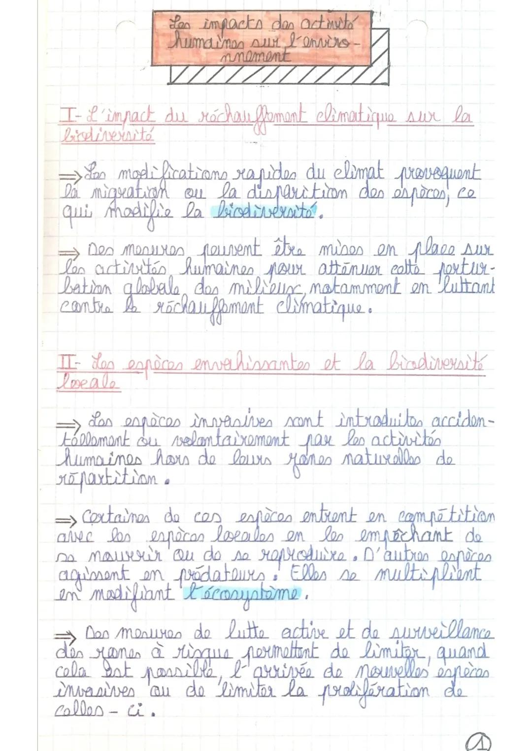 Les impacts des activité
humaines sur l'enviro-
nnement

I-L'impact du réchauffement climatique sur la
biodiversité

Co
→Les modifications r