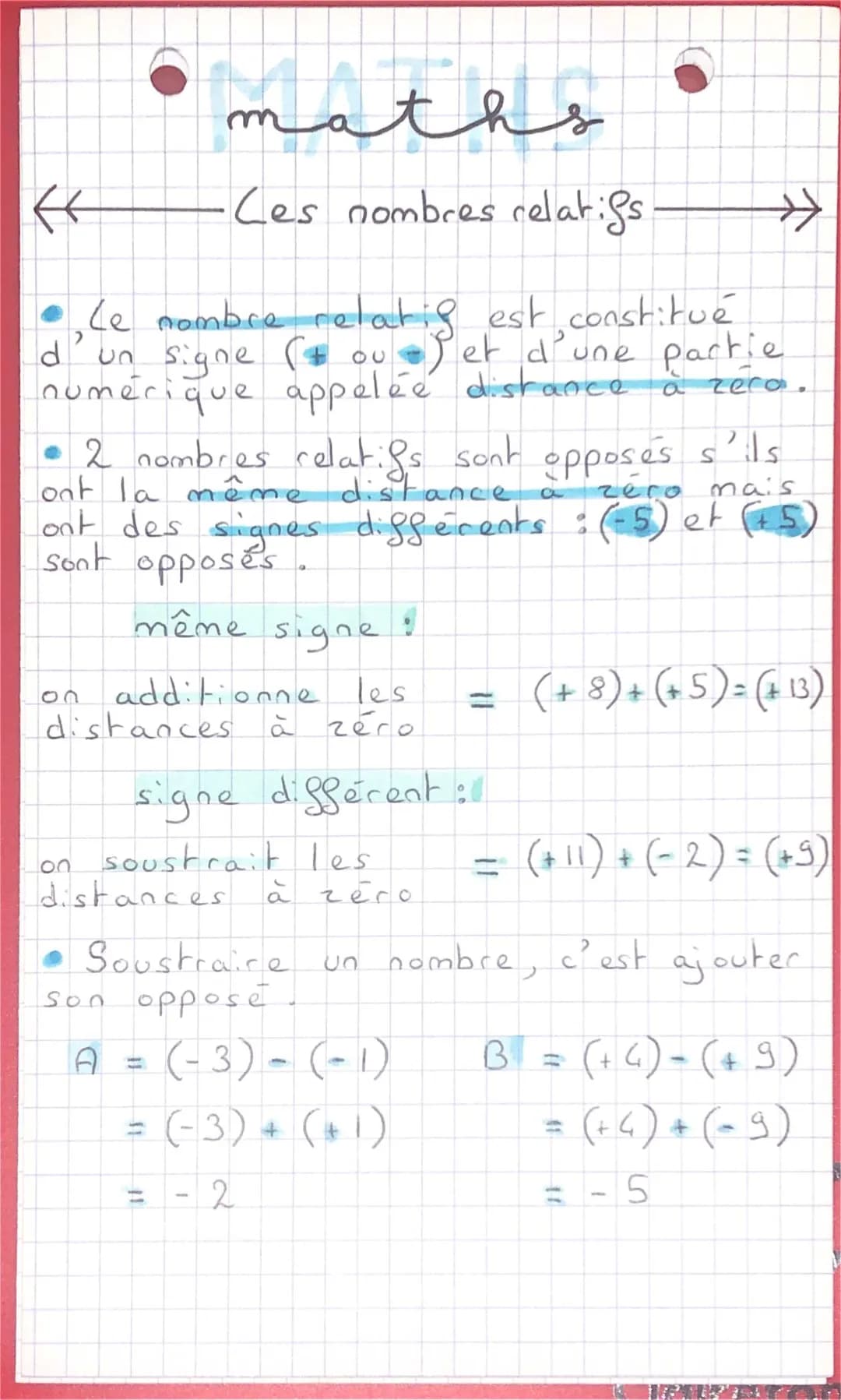 Les nombres relatifs (+ et -)