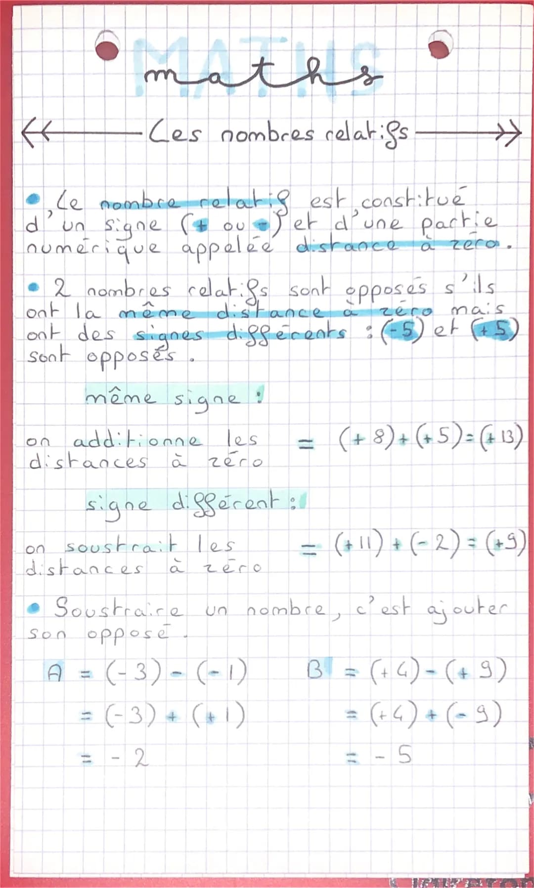 ←
• Le nombre relatig est constitué
d'un signe (+ OU •Pet d'une partie
zéro.
12
-ique appelée distance a
• 2 nombres relatifs sont opposes s