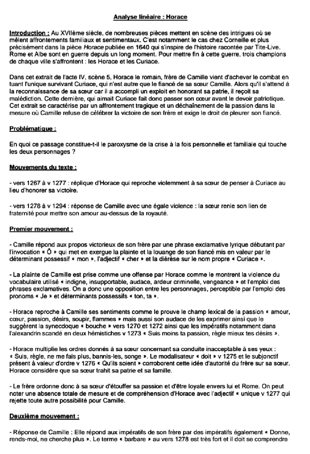 Horace Acte 4 Scène 5 Analyse - Figure de Style et Résumé