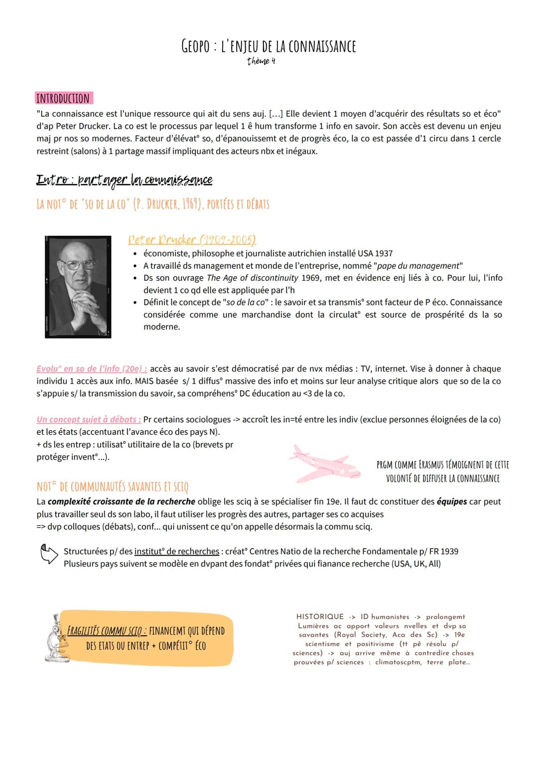 GEOPO L'ENJEU DE LA CONNAISSANCE
thème 4
INTRODUCTION
"La connaissance est l'unique ressource qui ait du sens auj. [...] Elle devient 1 moye
