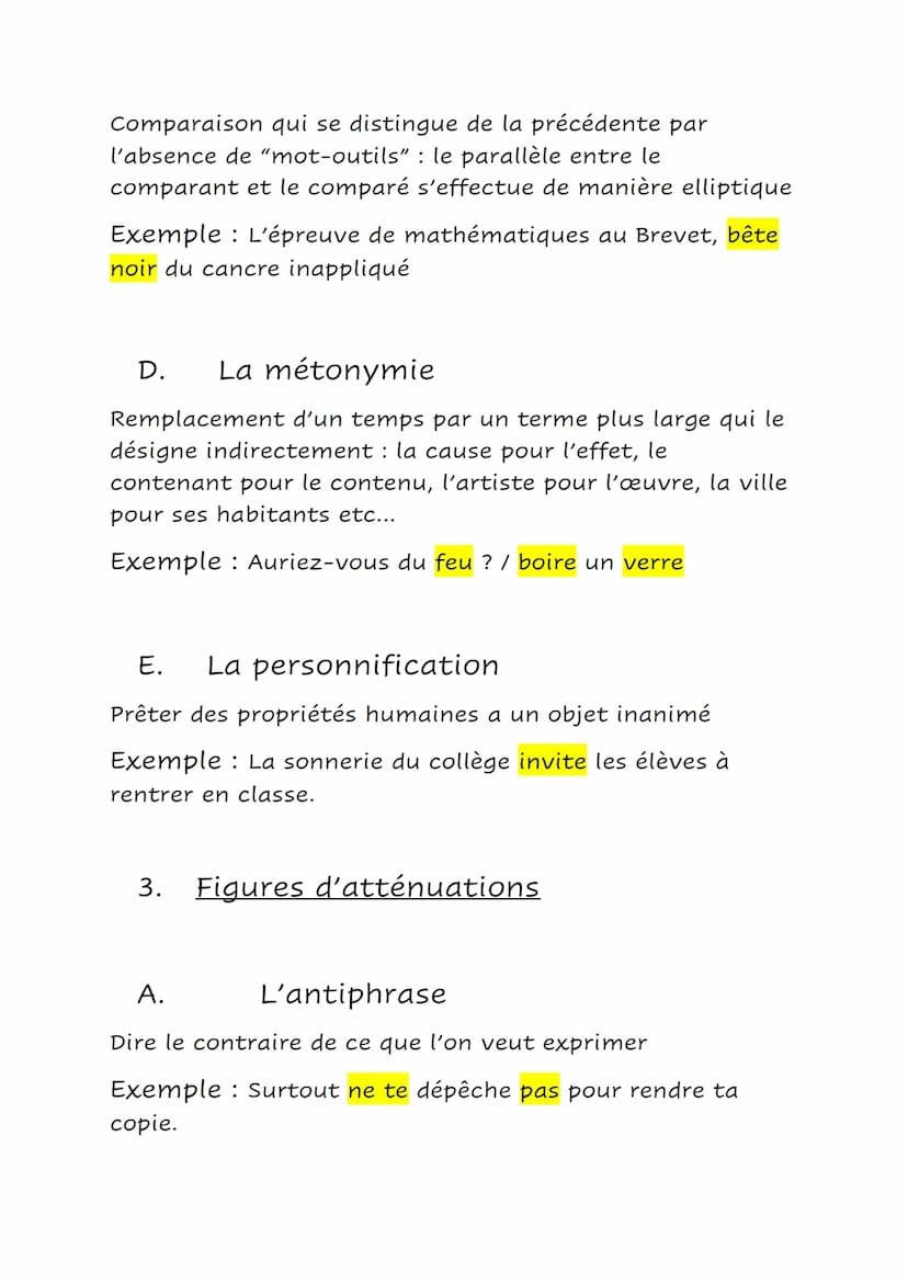 Français
Les figures de styles.
Sommaire :
1. Figures d'oppositions
2. Figures de ressemblances
3. Figures d'atténuations
4. Figures d'exagé