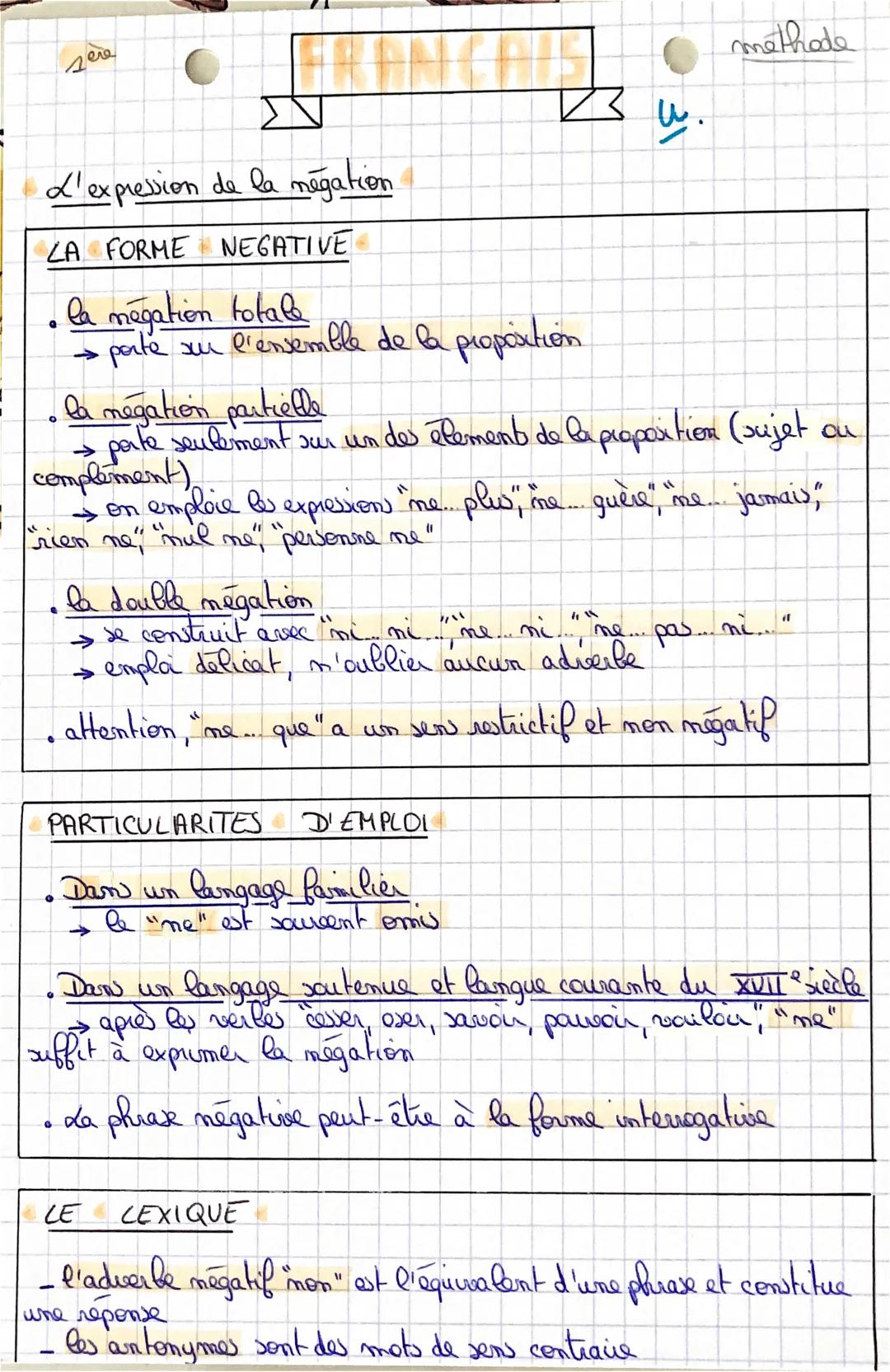 sere
L'expression de la négation
LA FORME NEGATIVE
la negation totale
→ porte sur l'ensemble de la proportion.
• la negation partielle
→ par