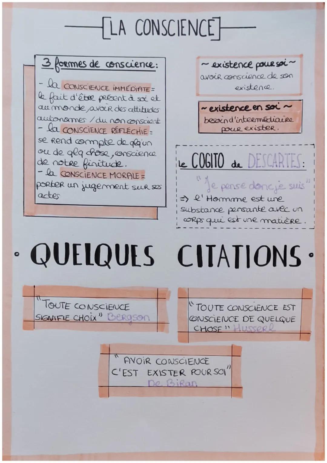 O
LA CONSCIENCE
3 formes de conscience:
la CONSCIENCE IMMÉDIATE=
le fait d'être présent à soi et
au monde, avoir des attitudes
autonomes / d