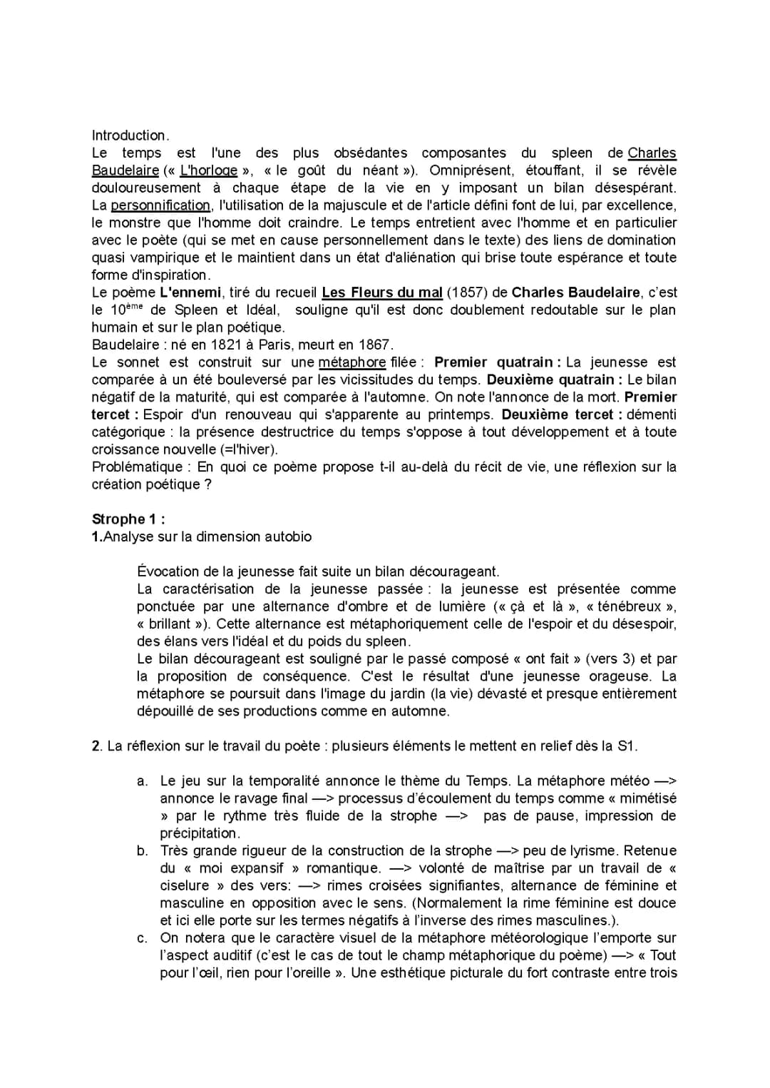 Résumé et Analyse Linéaire de l'Ennemi de Baudelaire