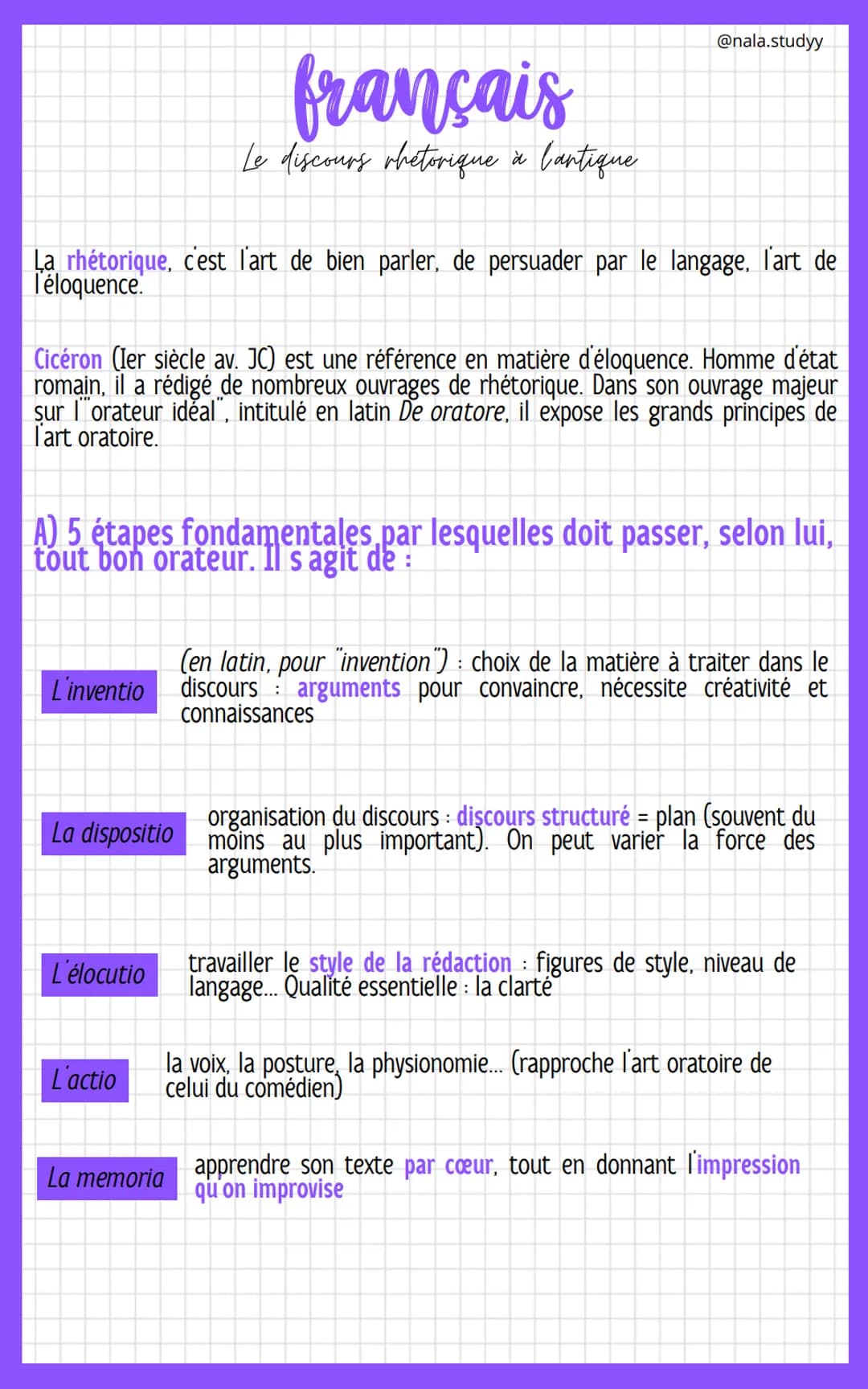 La rhétorique, c'est l'art de bien parler, de persuader par le langage, l'art de
l'éloquence.
Cicéron (ler siècle av. JC) est une référence 