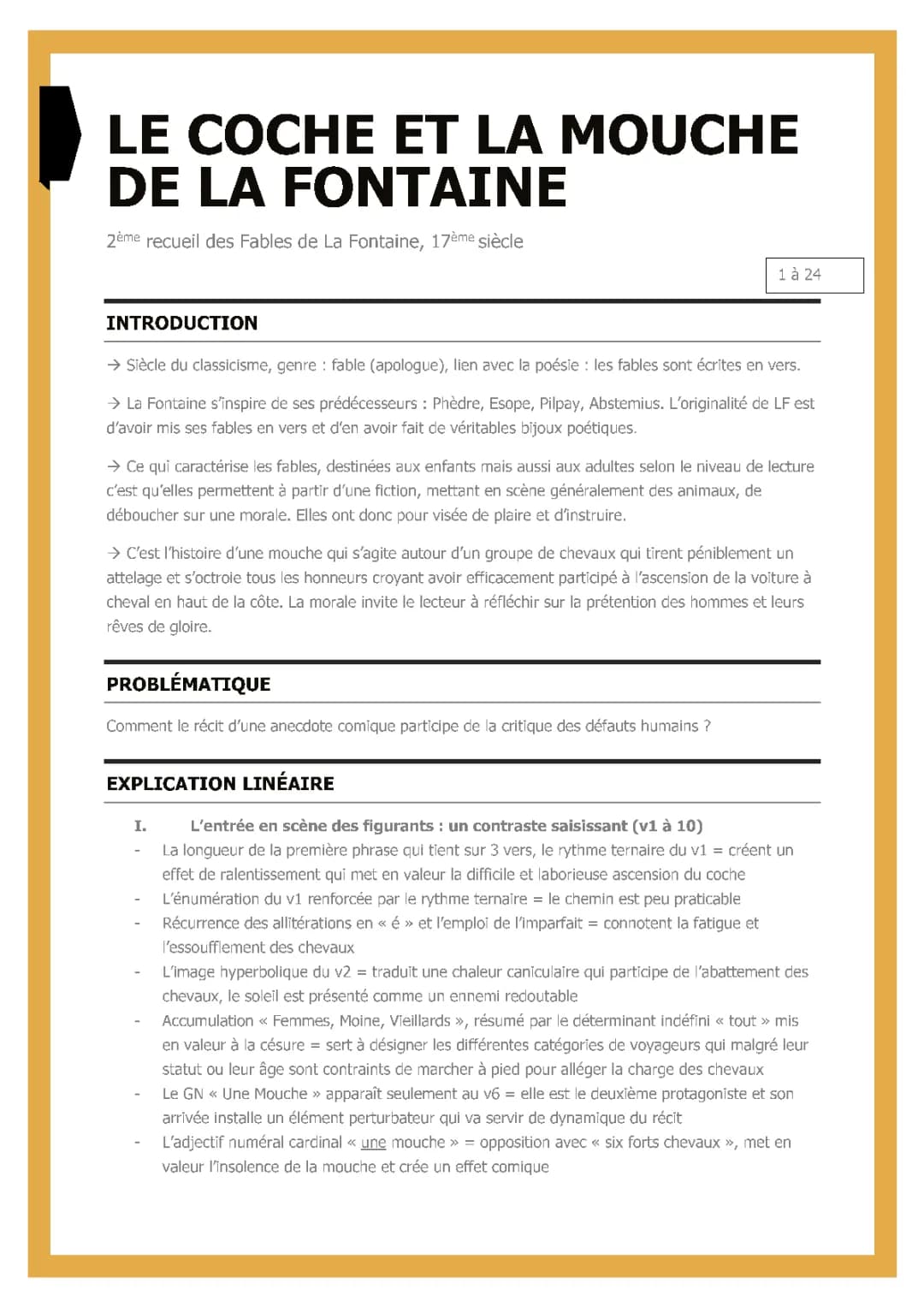 Analyse littéraire : Jean de la Fontaine, Fables, Livre 1 : le coche et la mouche