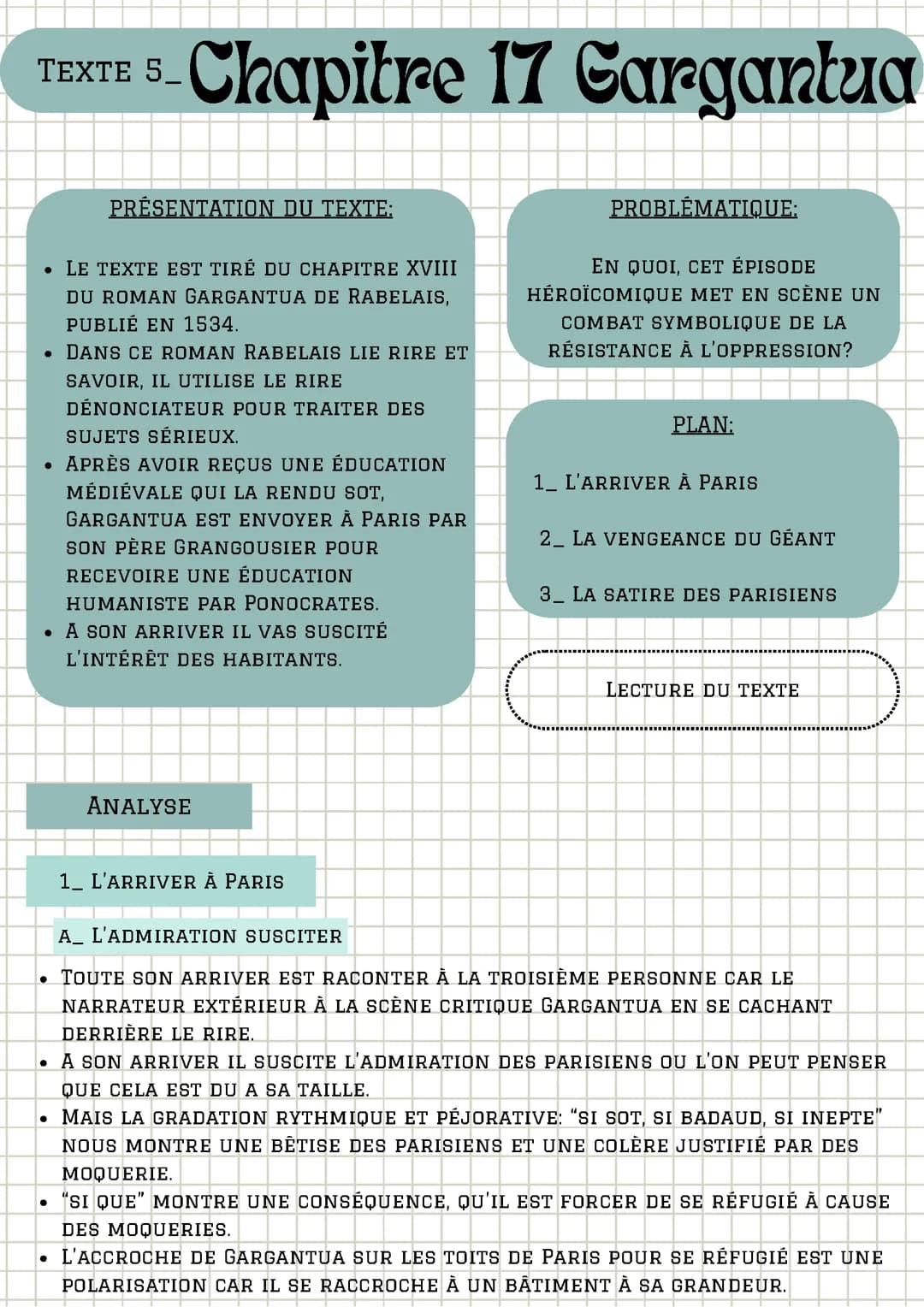 Analyse linéaire : Chapitre 17 Gargantua, Rabelais