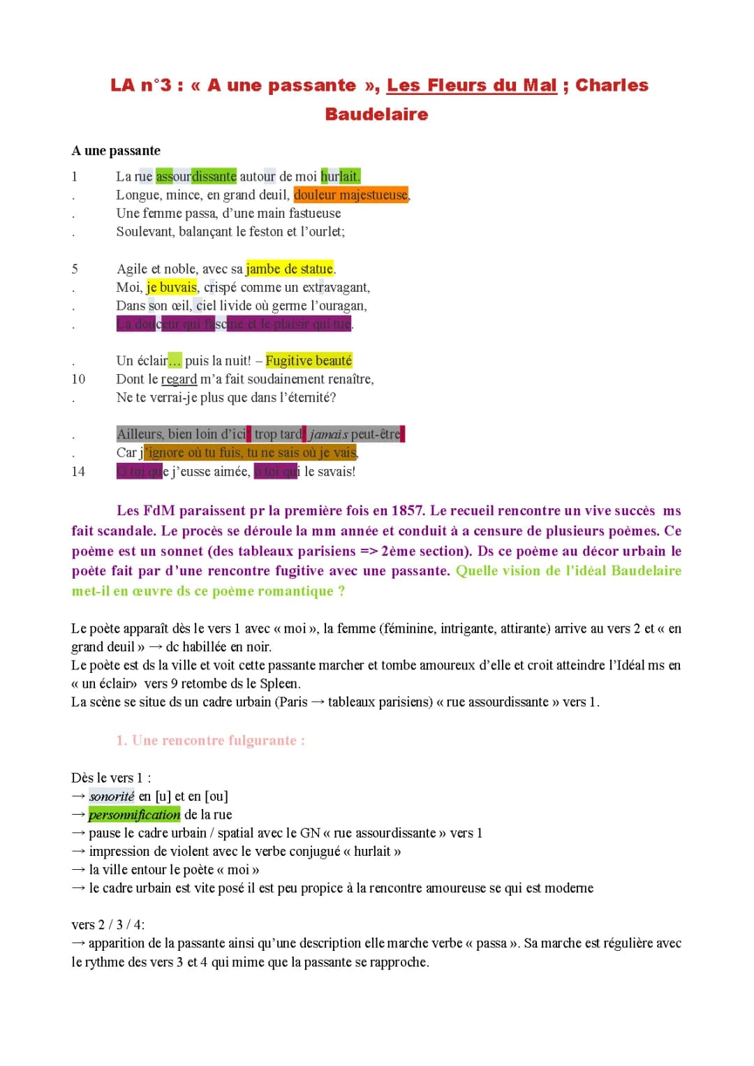 A une passante Baudelaire analyse PDF - Analyse linéaire et figures de style