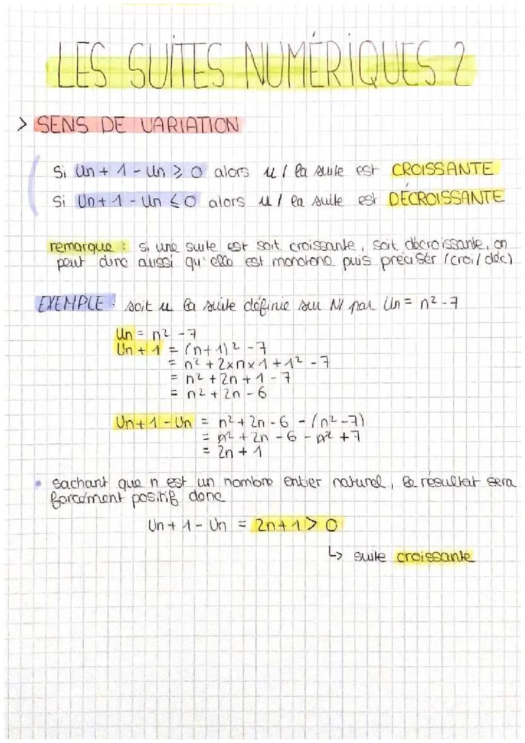 Découvre le Sens de Variation des Suites: Exemples de Suites Croissantes et Décroissantes