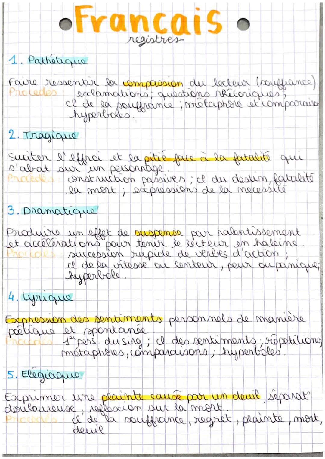 •Francais.
registres
1. Pathétique
Procedes
Faire ressentir la compassion du lecteur (souffrance).
exclamations; questions rhétoriques;
cl d
