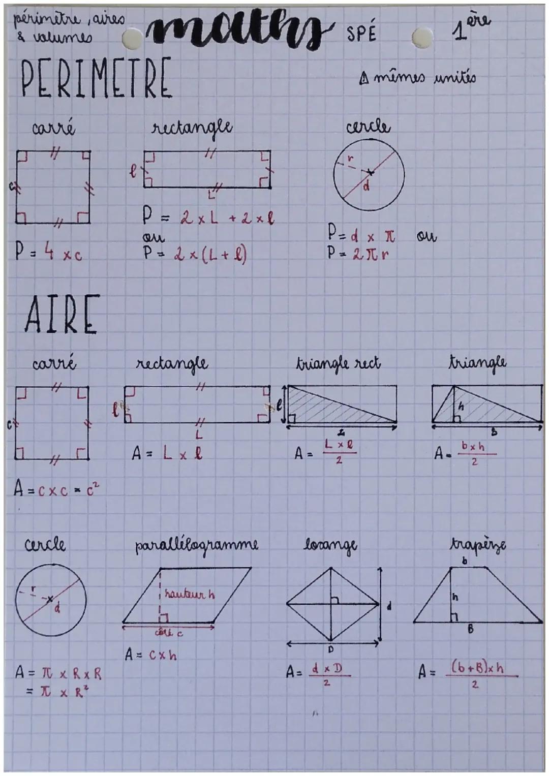 Comprendre le calcul du périmètre, de l'aire et du volume en maths