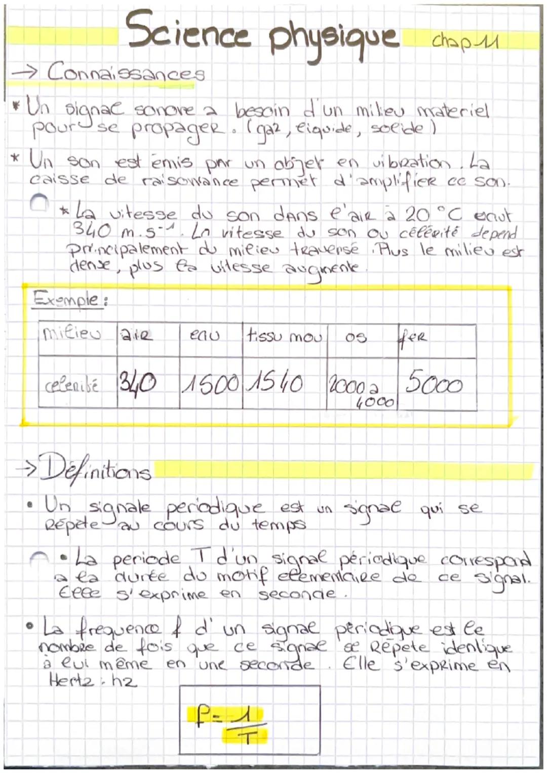 Science physique
physique chap 11
→Connaissances
Un signal sonore a besoin d'un milieu materiel
pour se propageR. (gaz, eiquide, solide)
* U