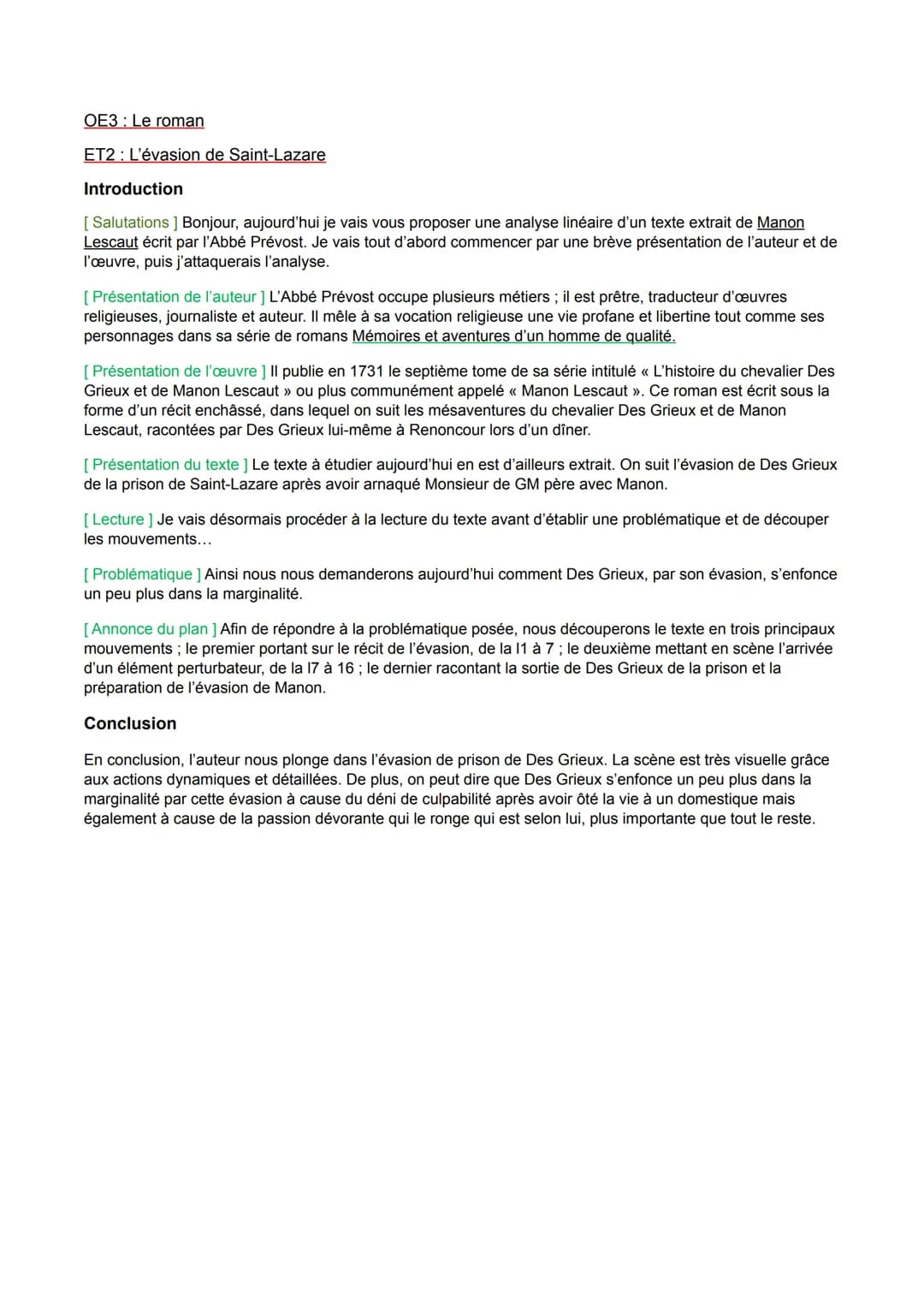 OE3 Le roman
ET2: L'évasion de Saint-Lazare
Introduction
[Salutations ] Bonjour, aujourd'hui je vais vous proposer une analyse linéaire d'un