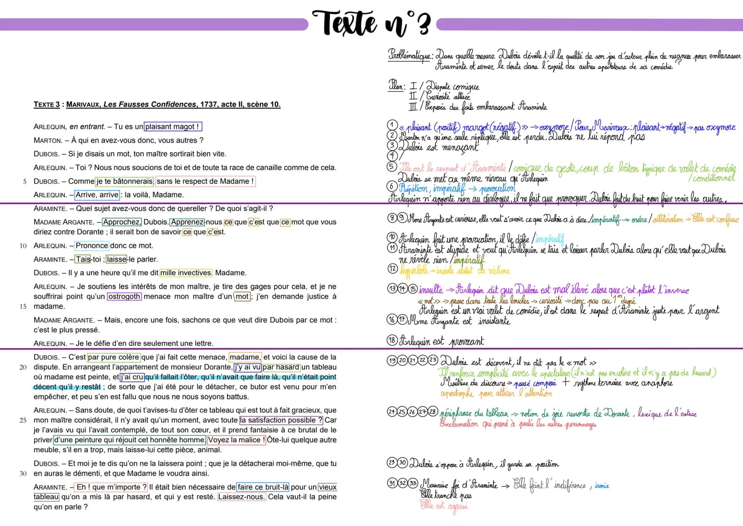 TEXTE 3: MARIVAUX, Les Fausses Confidences, 1737, acte II, scène 10.
Texte n°
ARLEQUIN, en entrant. - Tu es un plaisant magot!
MARTON. - À q