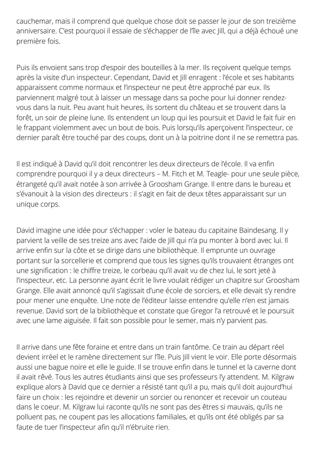 Les personnages principaux
David Eliot
David Eliot est un jeune garçon d'une douzaine d'années qui vient d'être renvoyé de son
école.
Les pa