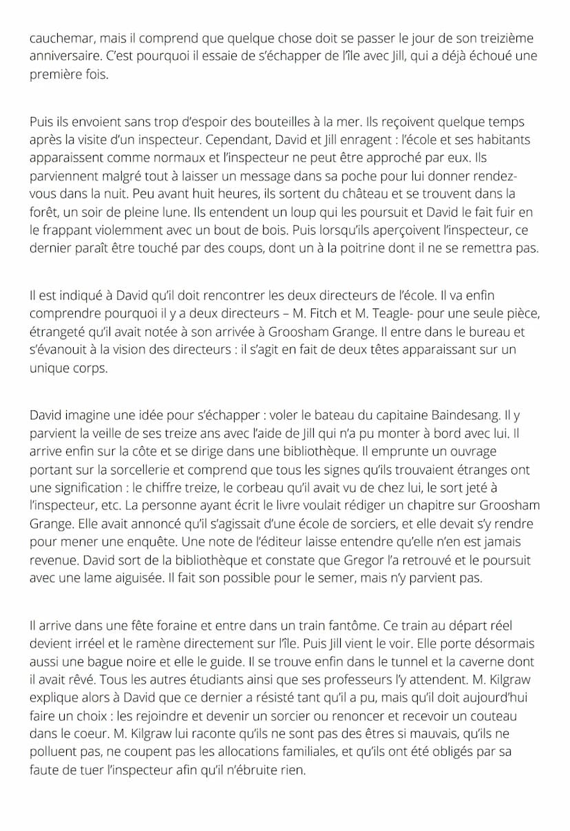 Les personnages principaux
David Eliot
David Eliot est un jeune garçon d'une douzaine d'années qui vient d'être renvoyé de son
école.
Les pa