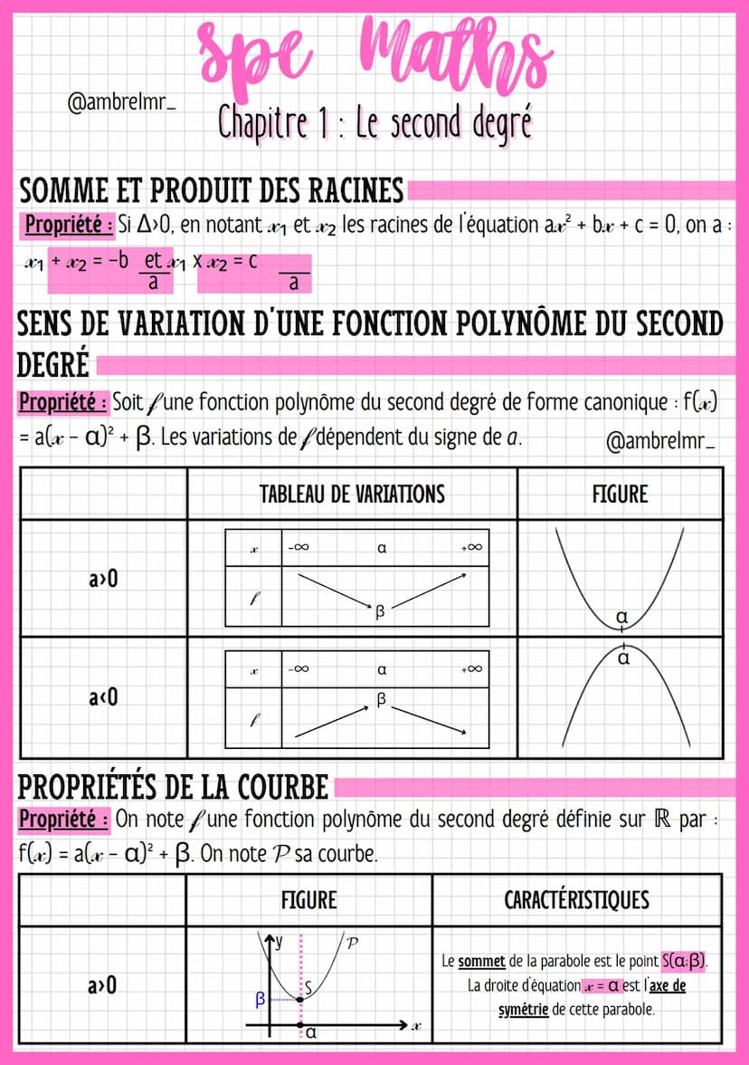 @ambrelmr_
spe Maths
Chapitre 1 : Le second degré
INTRODUCTION
Définition Soit a, b et c des réels où a est non nul :
Une expression algébri