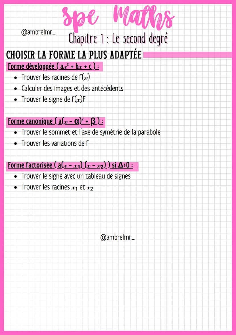 @ambrelmr_
spe Maths
Chapitre 1 : Le second degré
INTRODUCTION
Définition Soit a, b et c des réels où a est non nul :
Une expression algébri