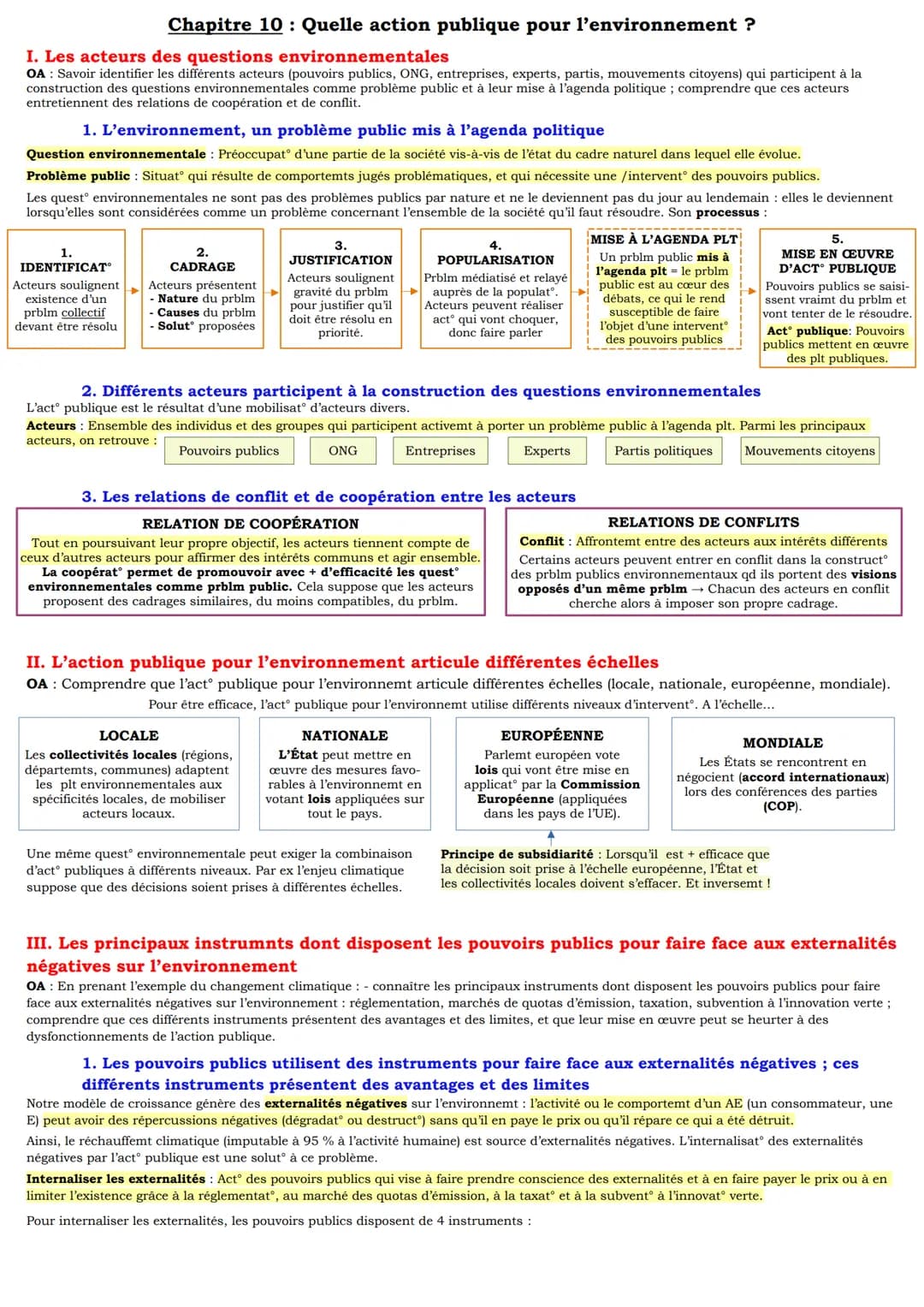 Chapitre 10: Quelle action publique pour l'environnement ?
I. Les acteurs des questions environnementales
OA: Savoir identifier les différen