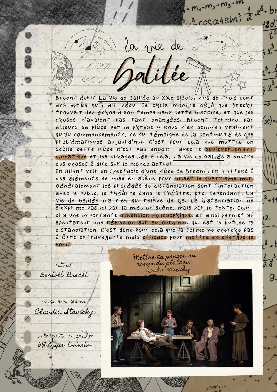 Analyse de La Vie de Galilée par Claudia Stavisky