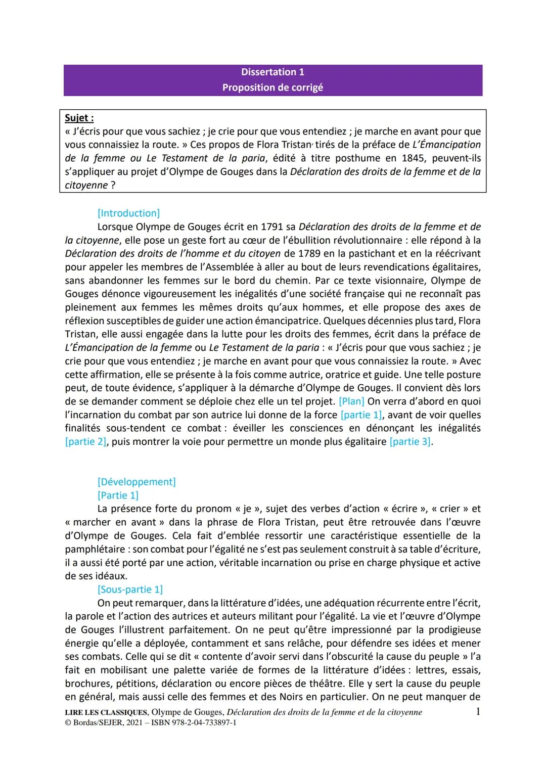 Dissertation 1
Proposition de corrigé
Sujet :
<< J'écris pour que vous sachiez ; je crie pour que vous entendiez ; je marche en avant pour q
