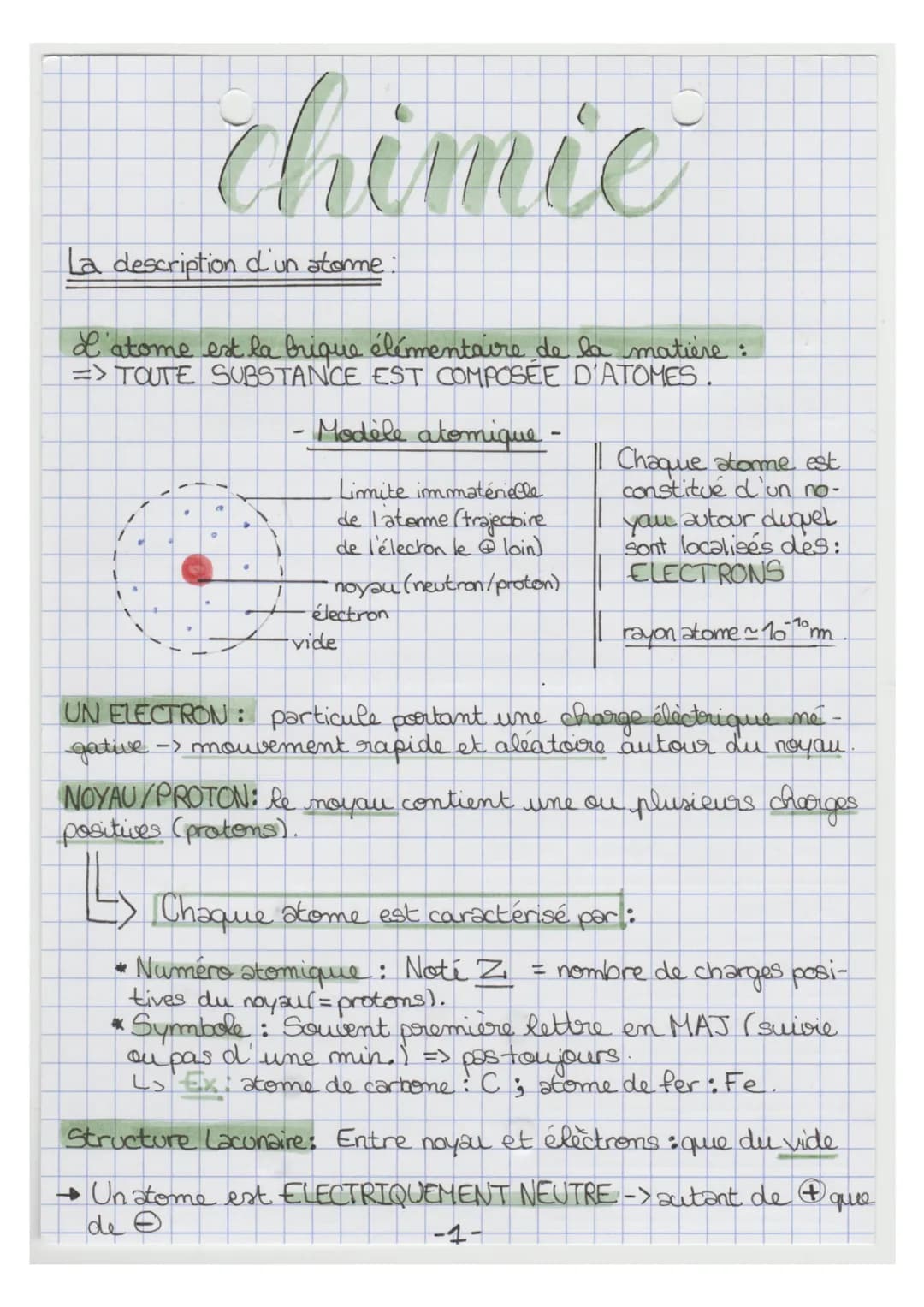 La description d'un atorme:
chimie
L'atome est la brique élémentaire de la matière :
=> TOUTE SUBSTANCE EST COMPOSÉE D'ATOMES.
o
.
a
0
1
- M