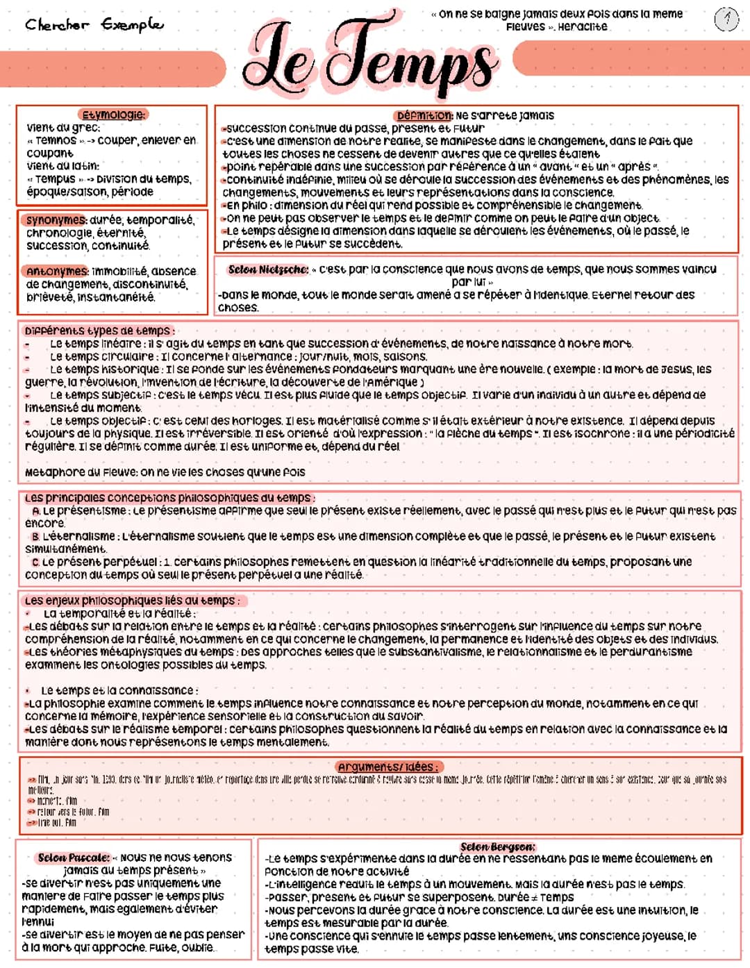 Le temps en Philosophie Terminale - Fiche, Cours PDF et Citations