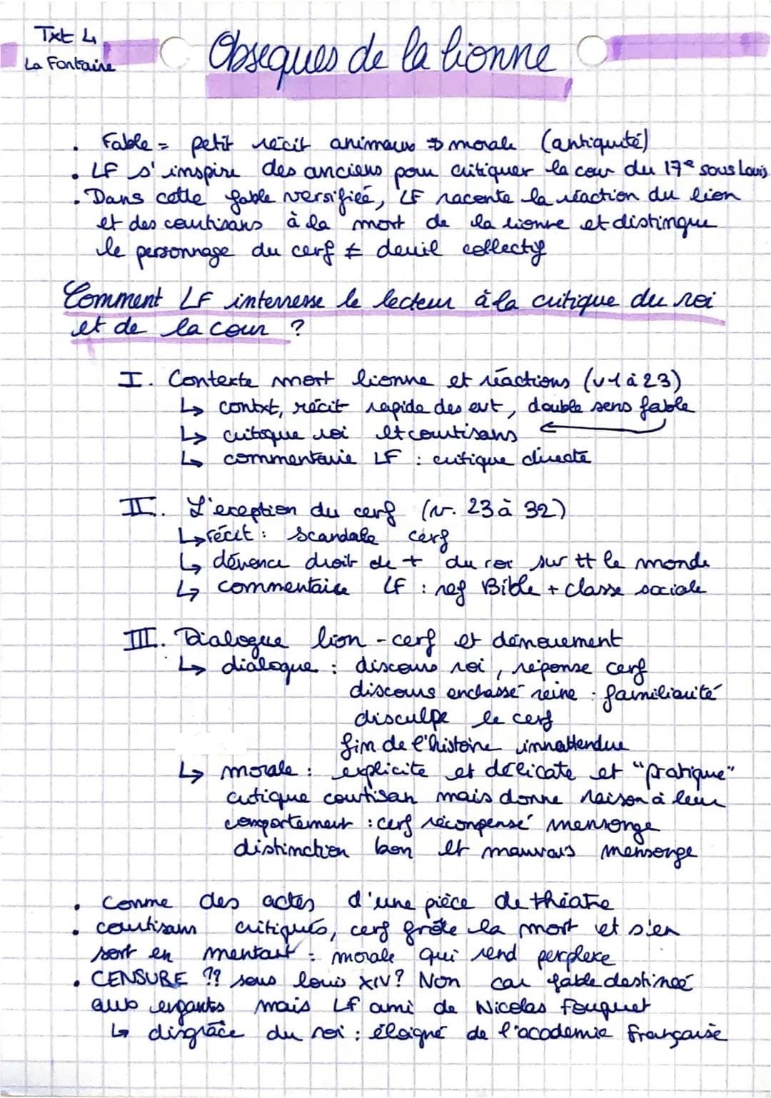 Obsiques de la bonne
Fable = petit récit animaux & morale (antiquité)
LF s' inspire
des
la cour
anciens
du 17 sous Louis
pour critiquer
• Da