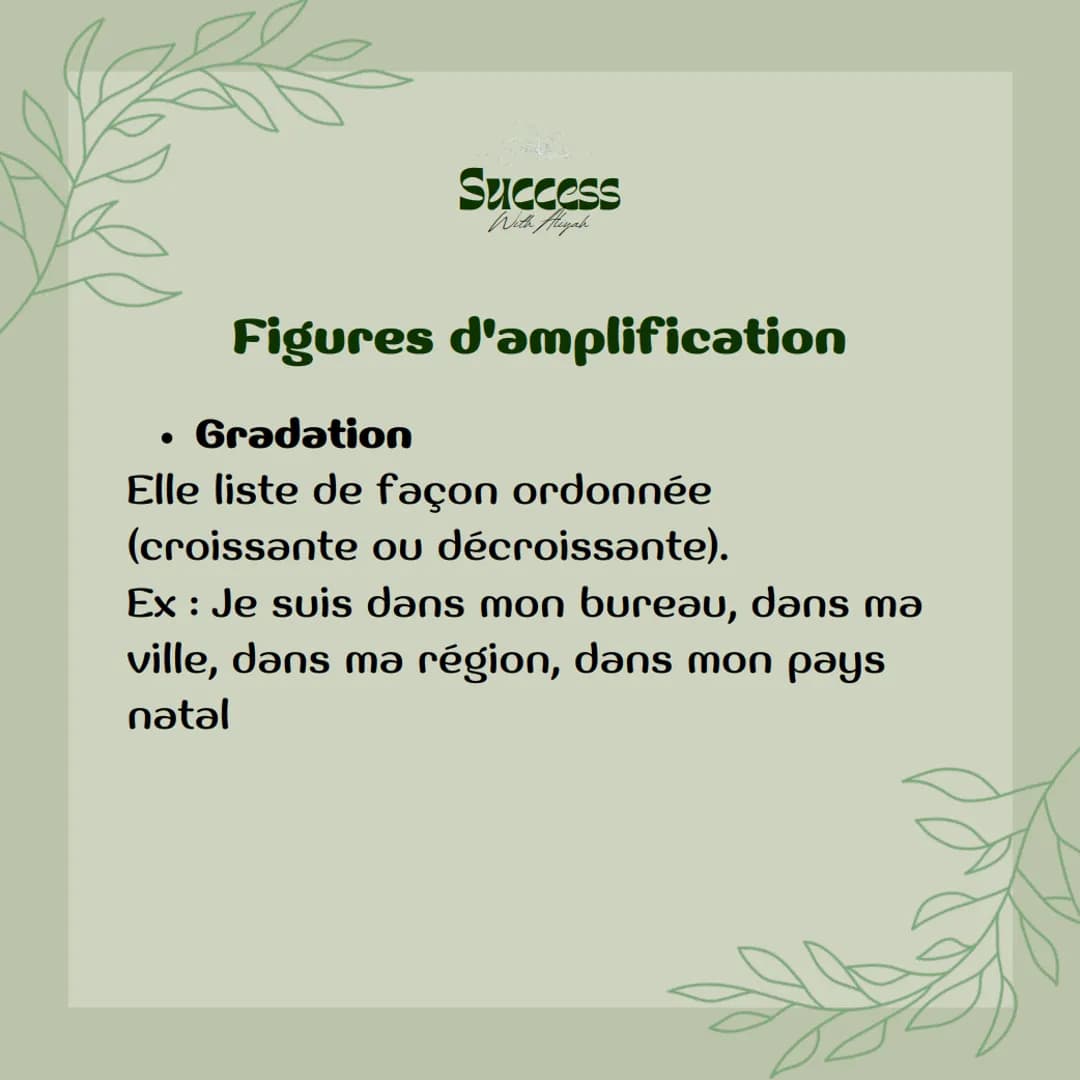 Success
With Aliyah
Les figures de
style
Seme Unde Success
With Aliyah
●
Figures d'amplification
Hyperbole :
Elle permet d'éxagérer la réali