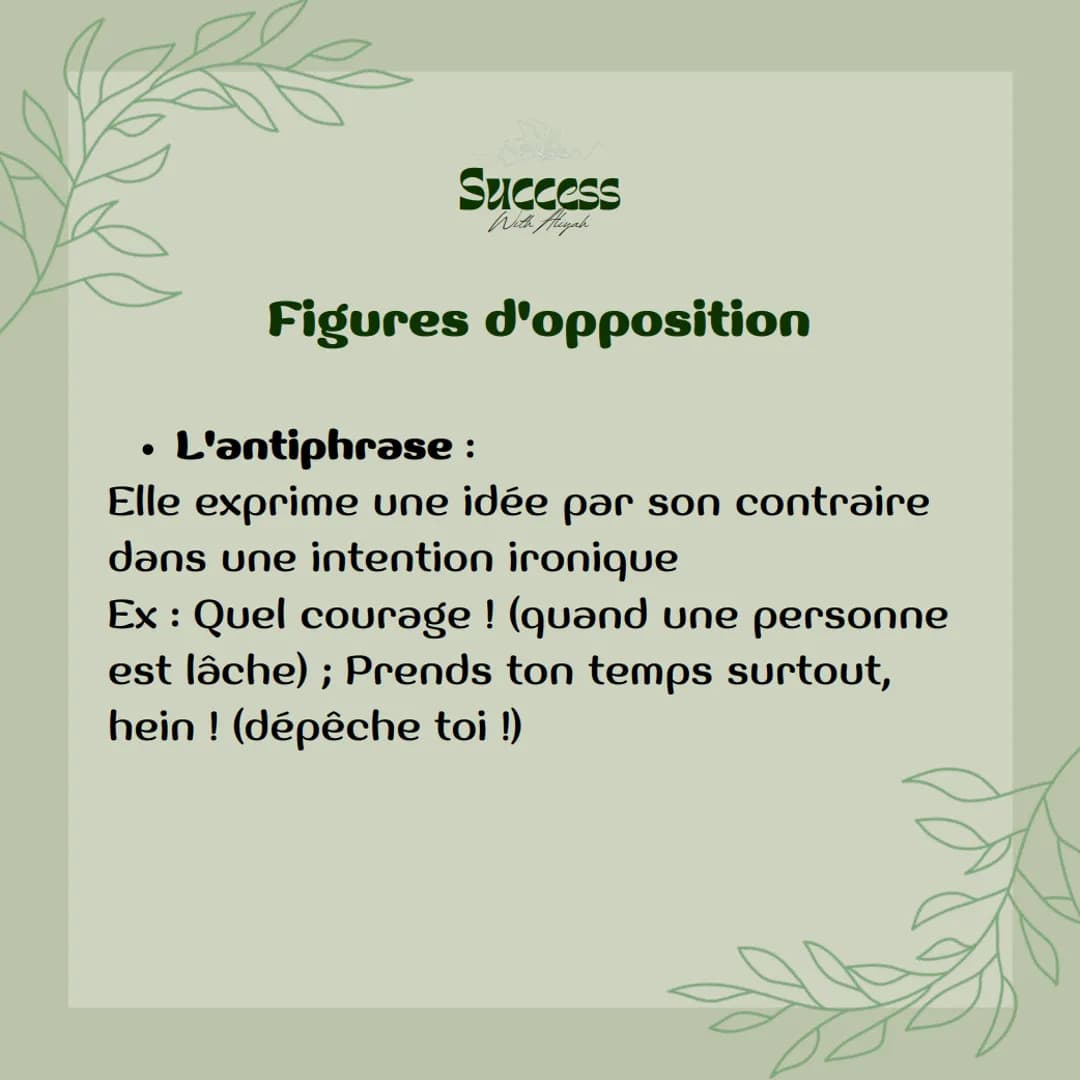 Success
With Aliyah
Les figures de
style
Seme Unde Success
With Aliyah
●
Figures d'amplification
Hyperbole :
Elle permet d'éxagérer la réali