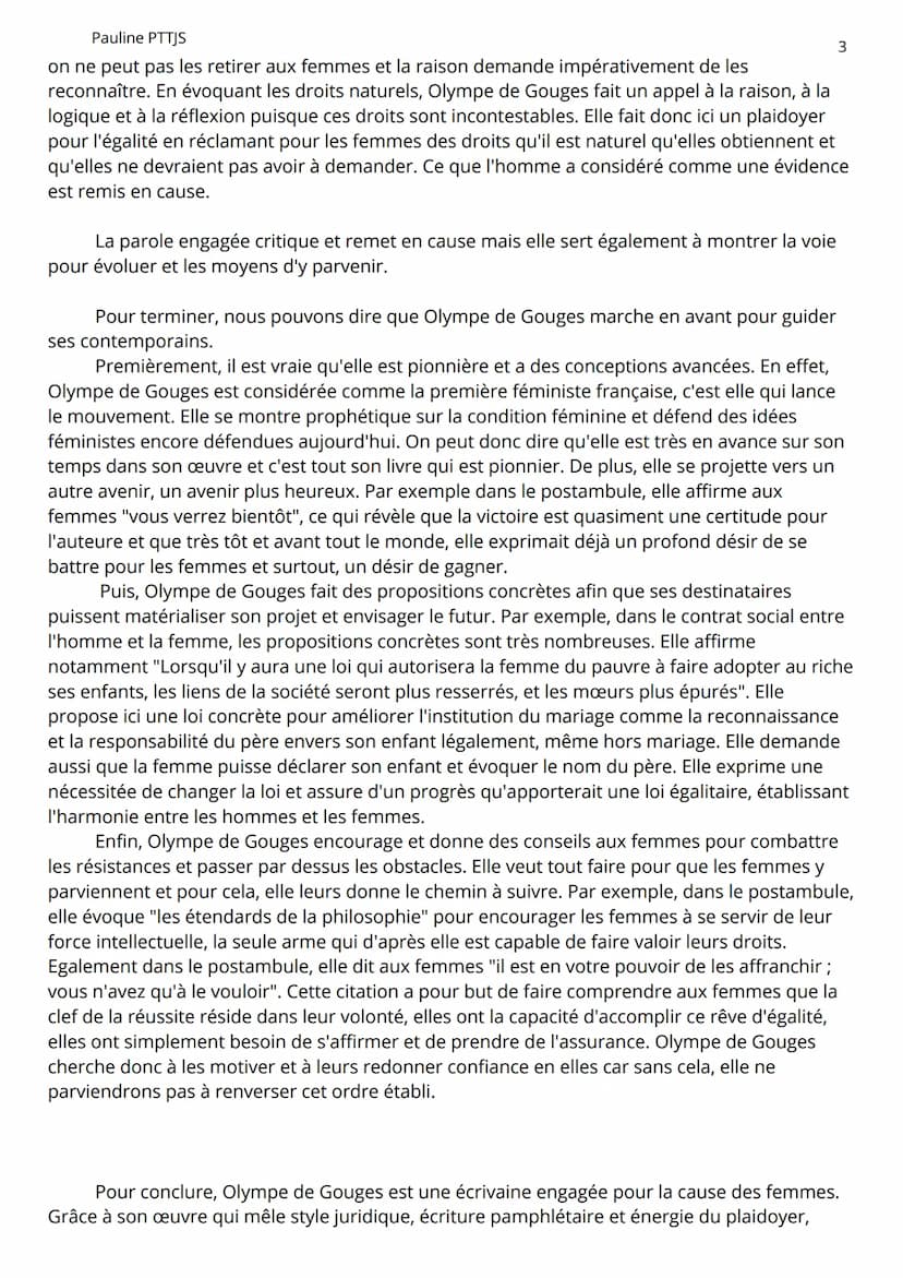 Pauline PTTJS
DISSERTATION OLYMPE DE GOUGES :
1
Jean-Paul Sartre faisait remarquer dans son œuvre intitulée Les Mots que "La force d'un
écri