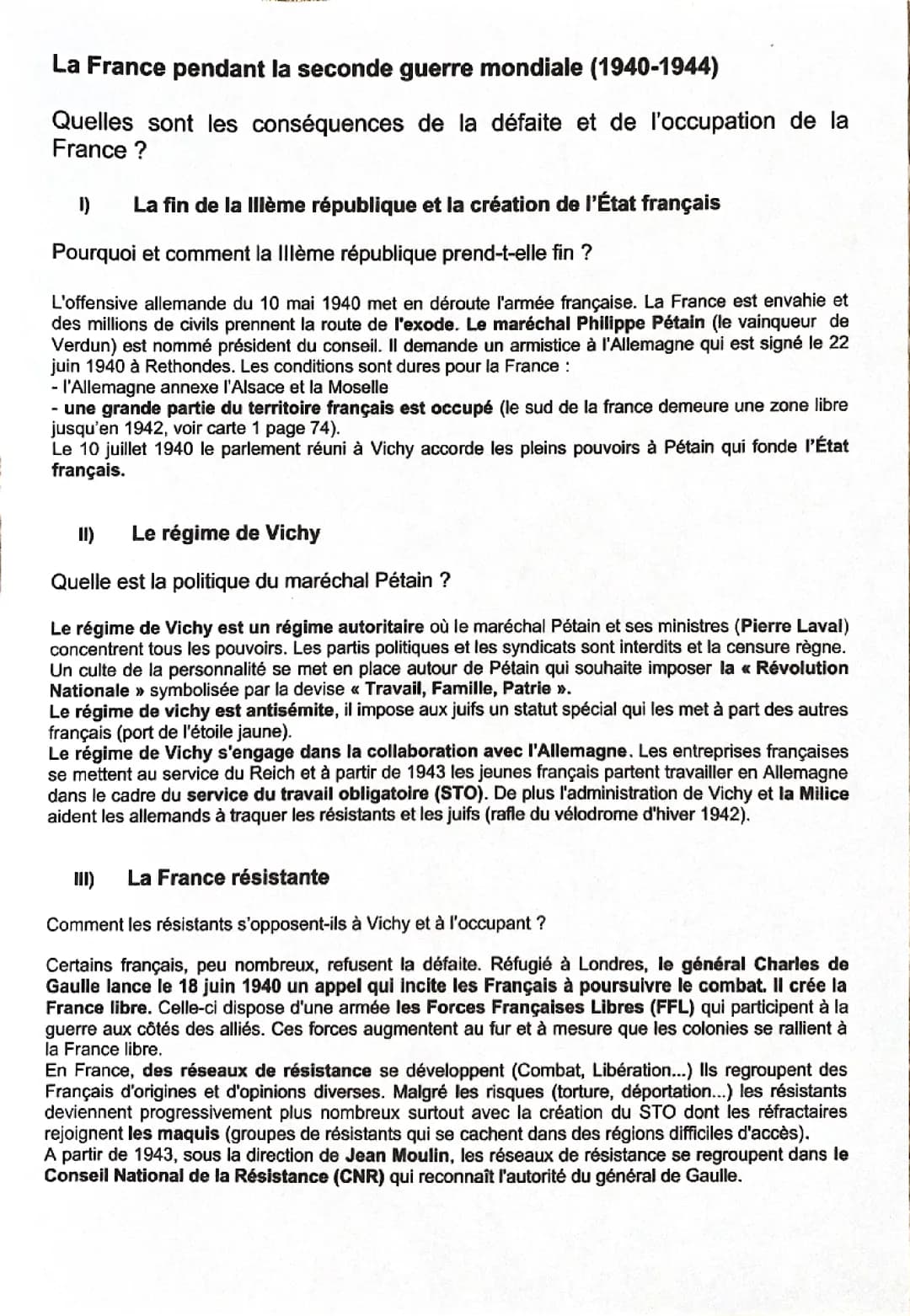 La France pendant la seconde guerre mondial (1940-1944)