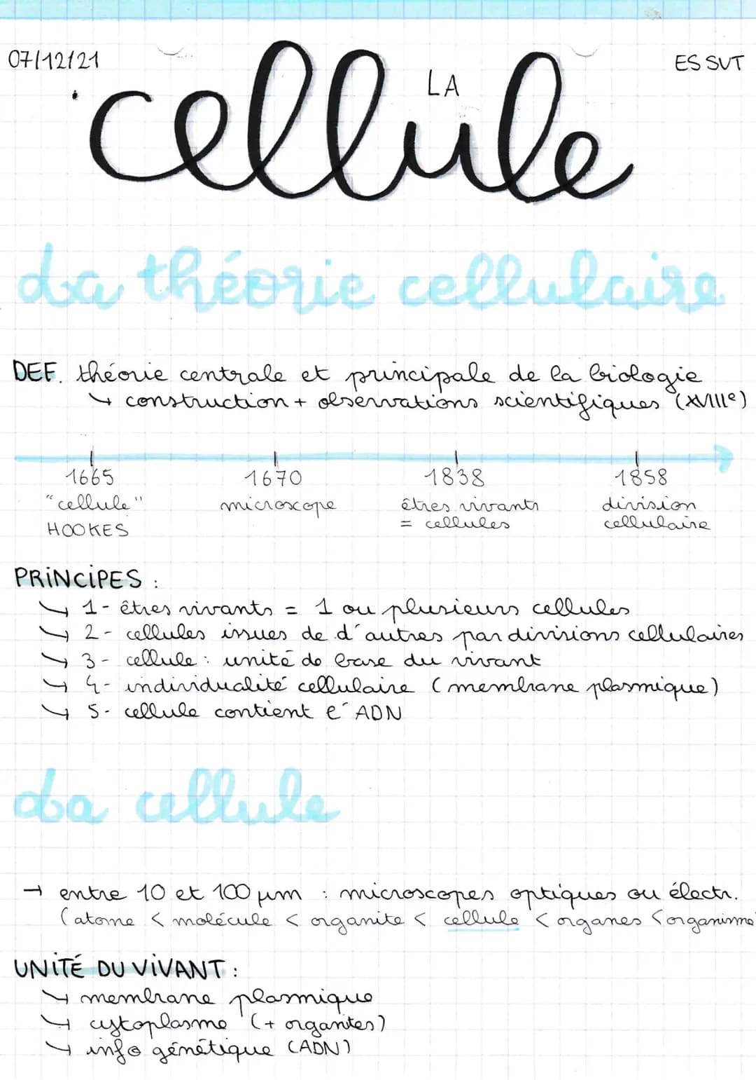 cellüle
da théorie cellulaire
DEF théorie centrale et principale de la biologie
→ construction + observations scientifiques (xville)
0711212