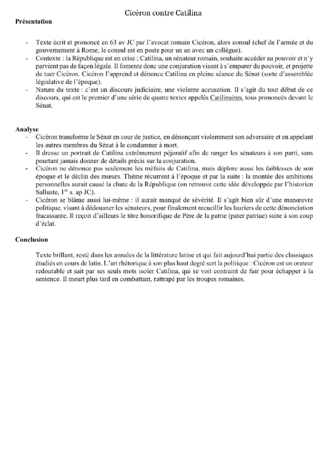 Cicéron dénonce Catilina: Analyse et Résumé des Discours, Texte Latin PDF, et Traductions