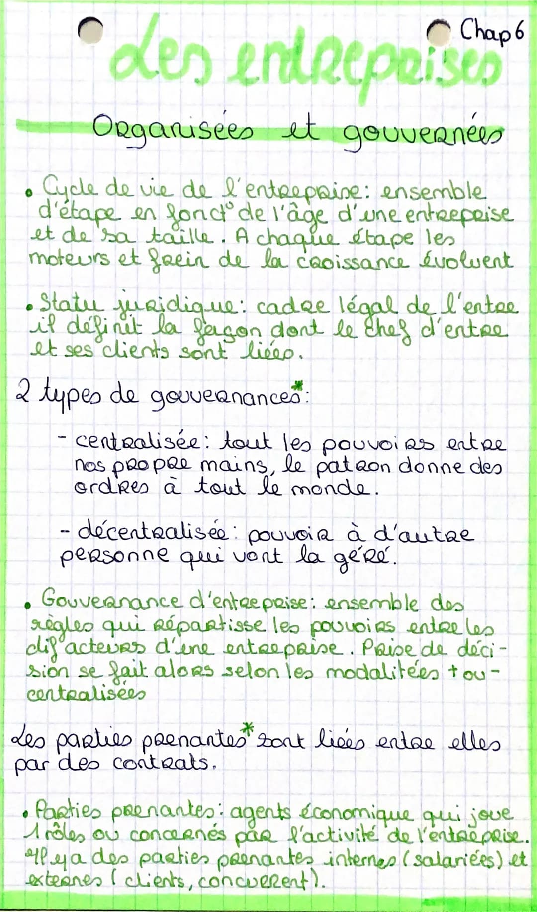 Les entreprises
Organisées et gouvernées
Cycle de vie de l'entreprise: ensemble
d'étape en fonct de l'âge d'une entreprise
et de sa taille. 