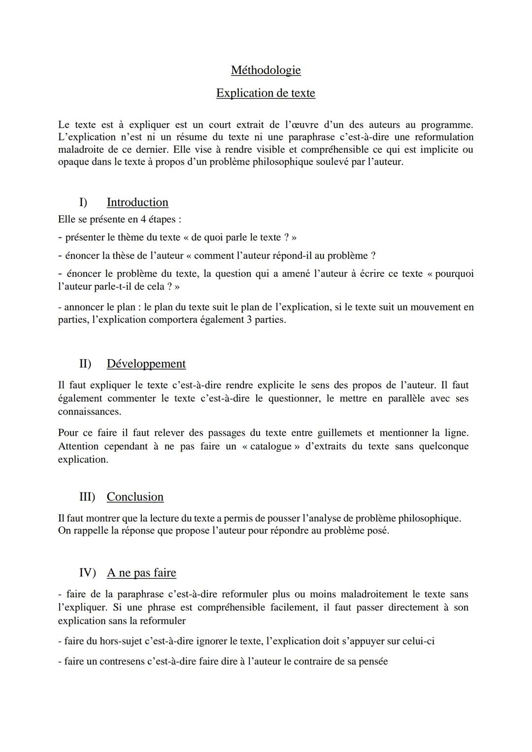 Le texte est à expliquer est un court extrait de l'œuvre d'un des auteurs au programme.
L'explication n'est ni un résume du texte ni une par