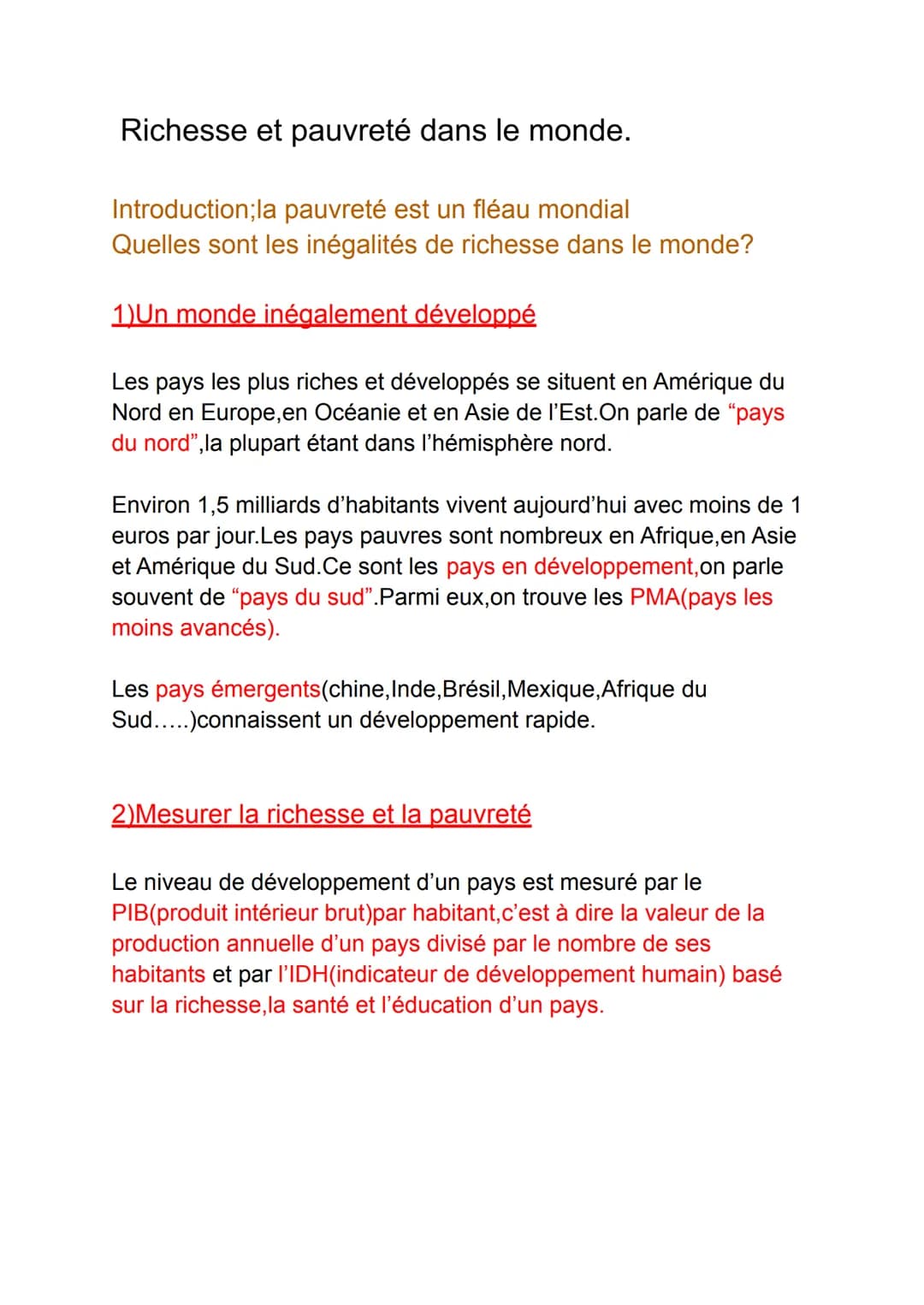 Richesse et pauvreté dans le monde.
Introduction; la pauvreté est un fléau mondial
Quelles sont les inégalités de richesse dans le monde?
1)