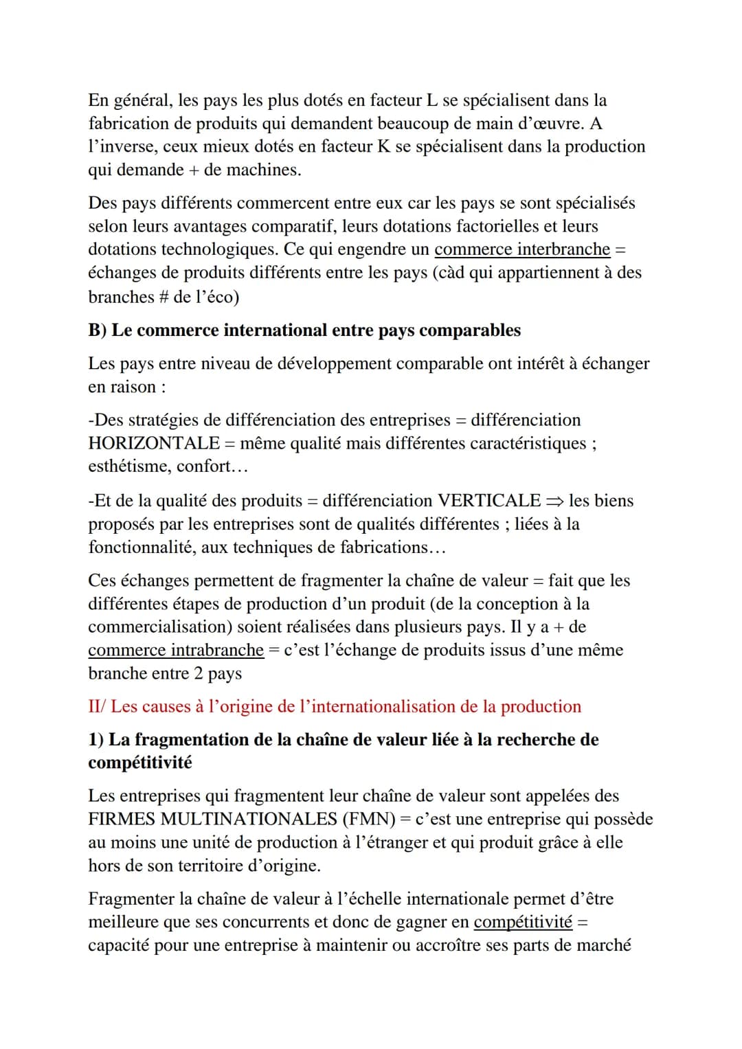 CHAPITRE 2 : Quels sont les fondements du commerce
international et de l'internationalisation de la production ?
I/ Les déterminants du CI e