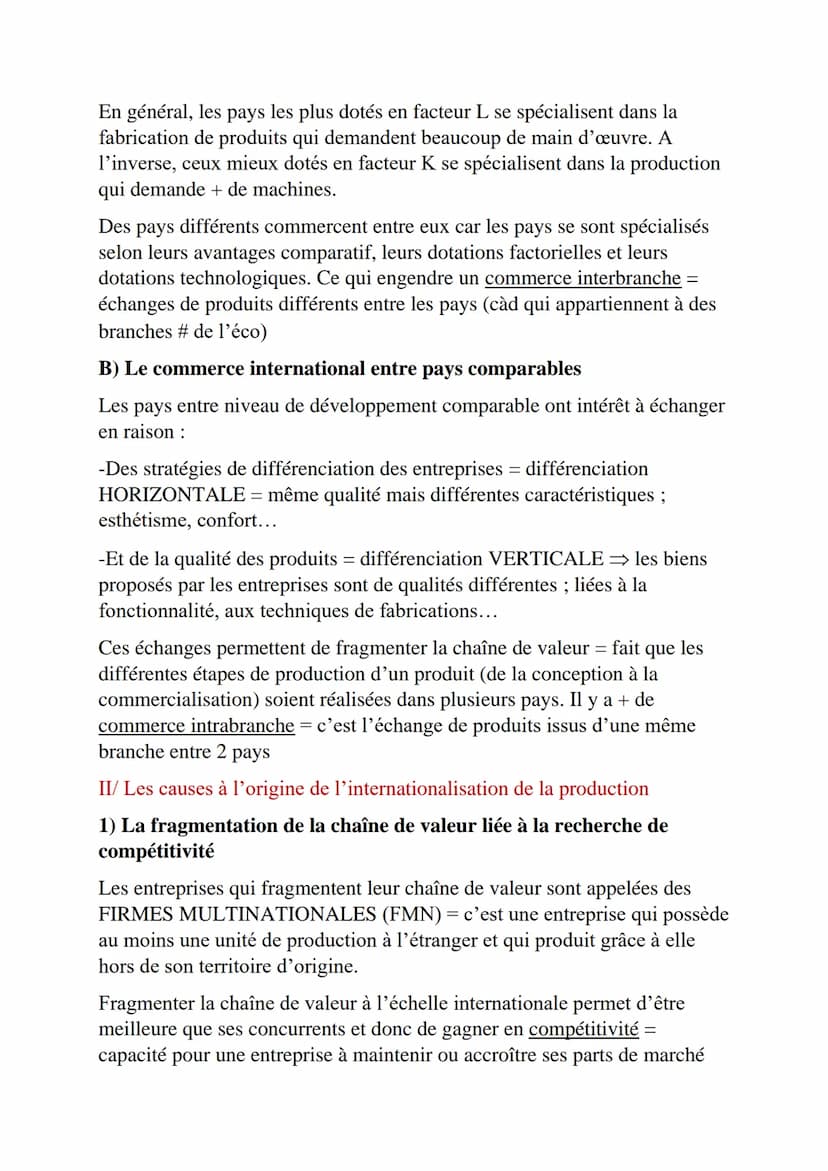 CHAPITRE 2 : Quels sont les fondements du commerce
international et de l'internationalisation de la production ?
I/ Les déterminants du CI e