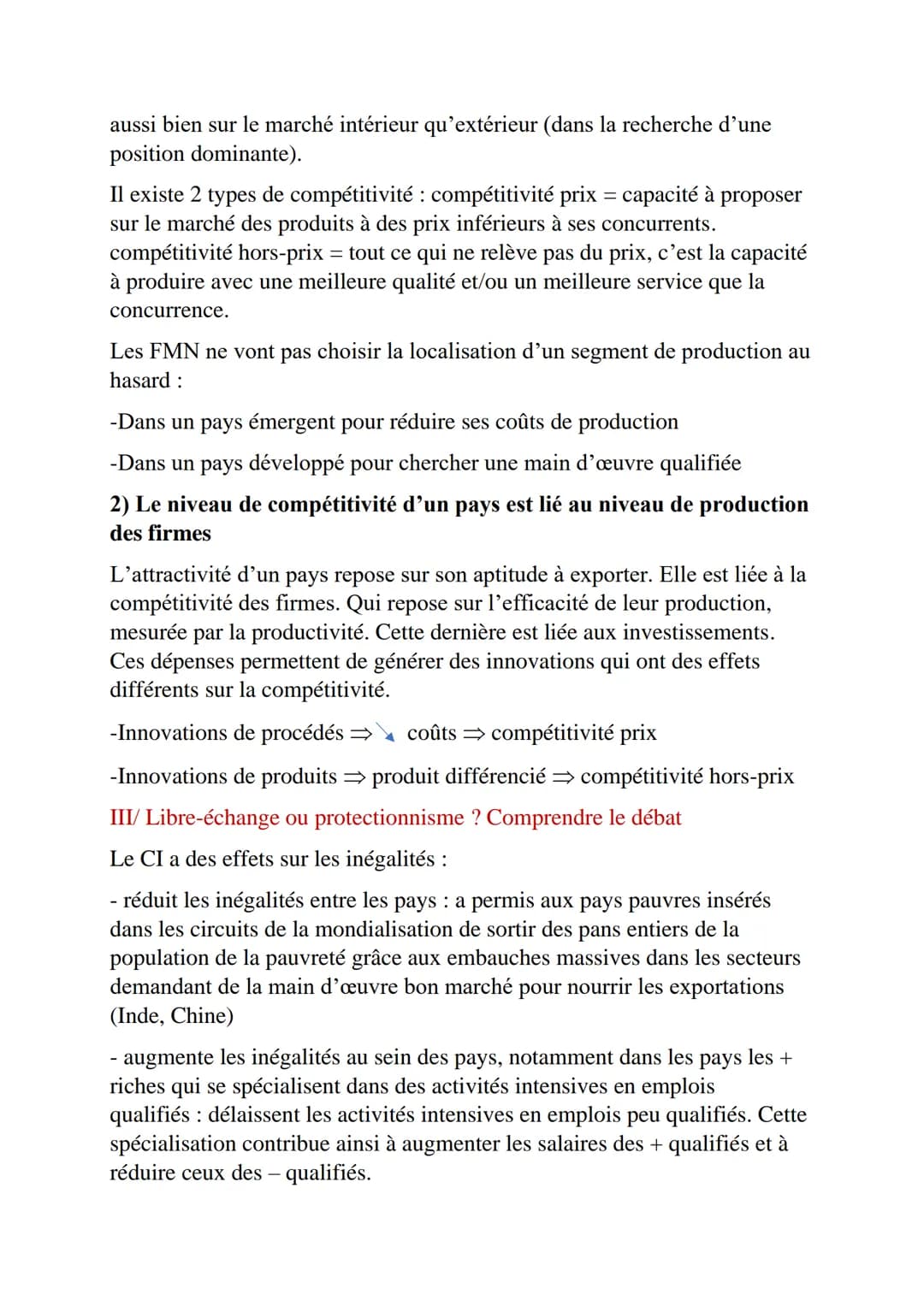 CHAPITRE 2 : Quels sont les fondements du commerce
international et de l'internationalisation de la production ?
I/ Les déterminants du CI e