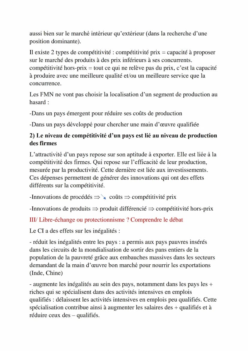 CHAPITRE 2 : Quels sont les fondements du commerce
international et de l'internationalisation de la production ?
I/ Les déterminants du CI e