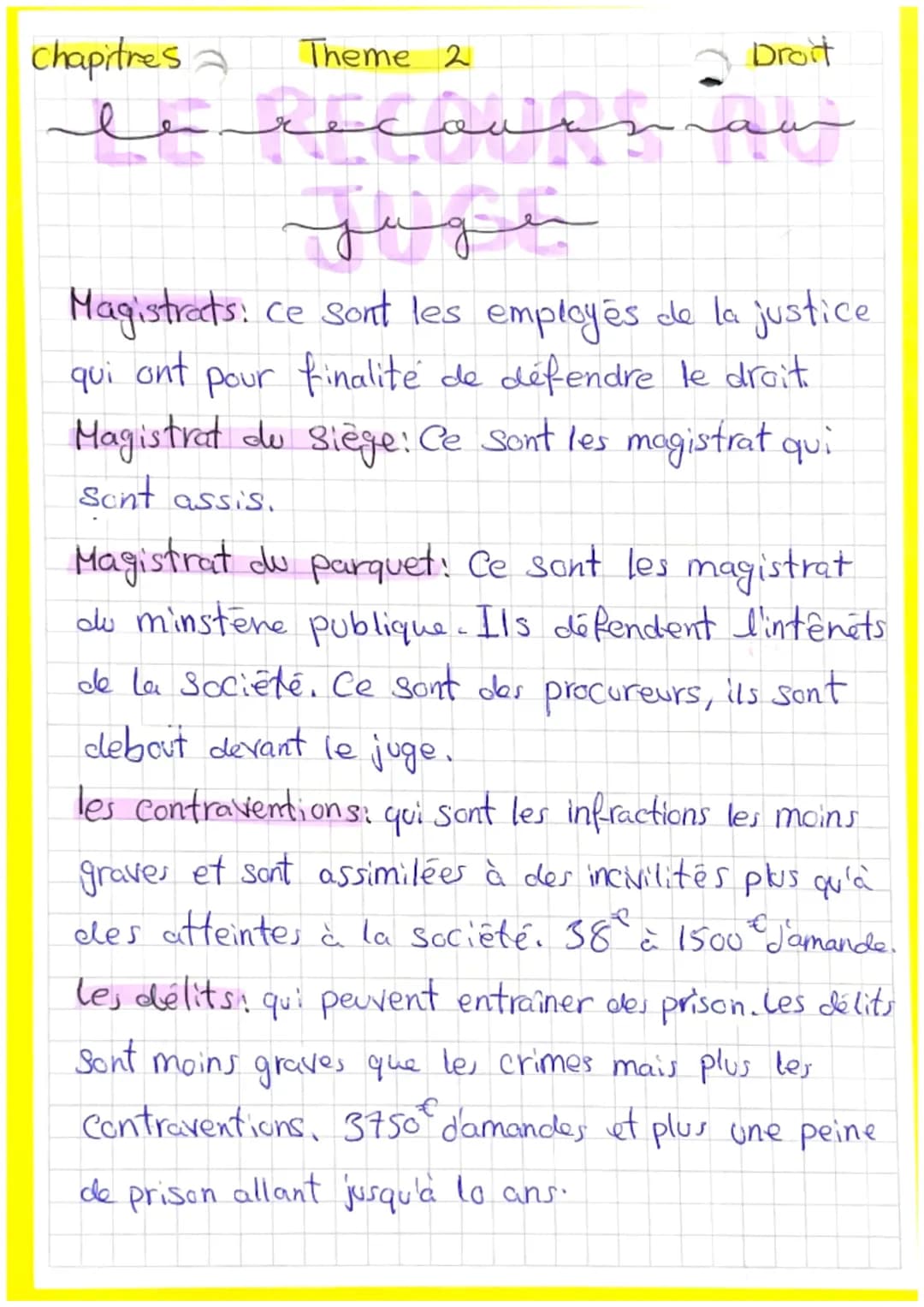 معه
سنس دیا
عقد
chapitres
Theme 2
Juge
де
Droit
qui ont
Magistrats: ce sont les employés de la justice
pour finalité de défendre le droit.
M