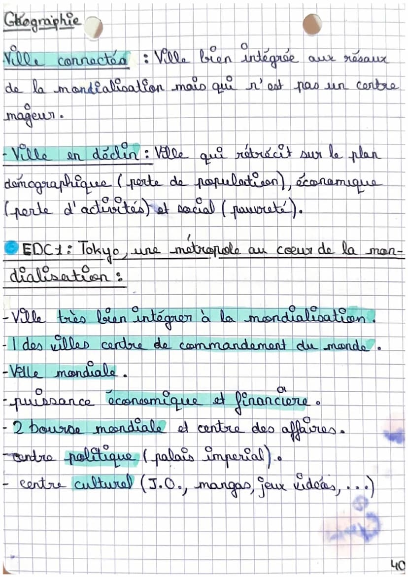 Geographie Les villes
dans la mondialis-
ation
Chap 2
Definition:
-Mondialisation : Mise en relation des différentes
parties du monde sous l