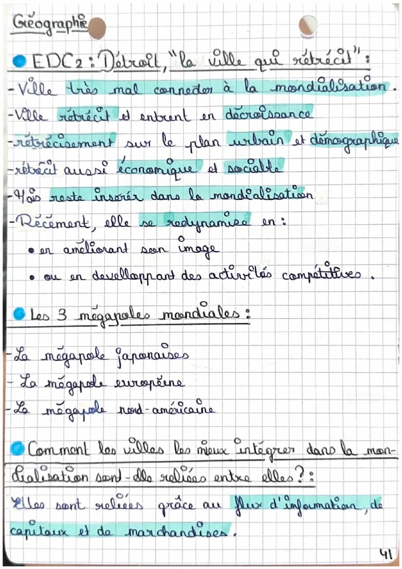 Geographie Les villes
dans la mondialis-
ation
Chap 2
Definition:
-Mondialisation : Mise en relation des différentes
parties du monde sous l